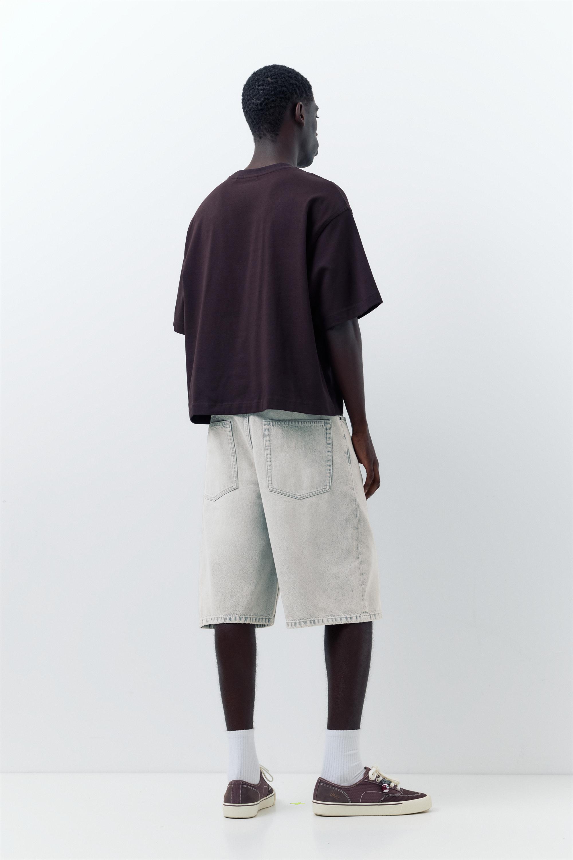 Skater denim Bermuda shorts — Pale grey