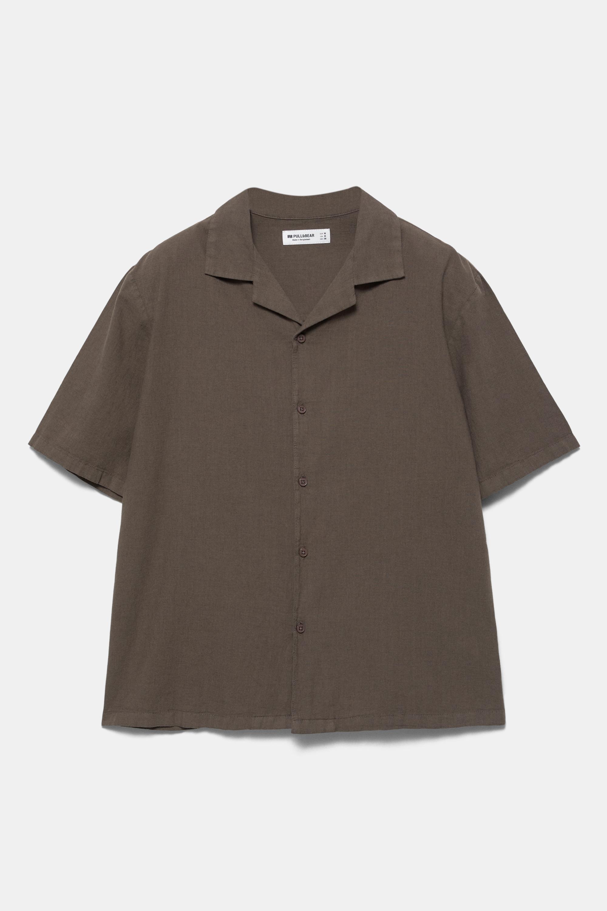 Short sleeve linen blend shirt — Chocolate