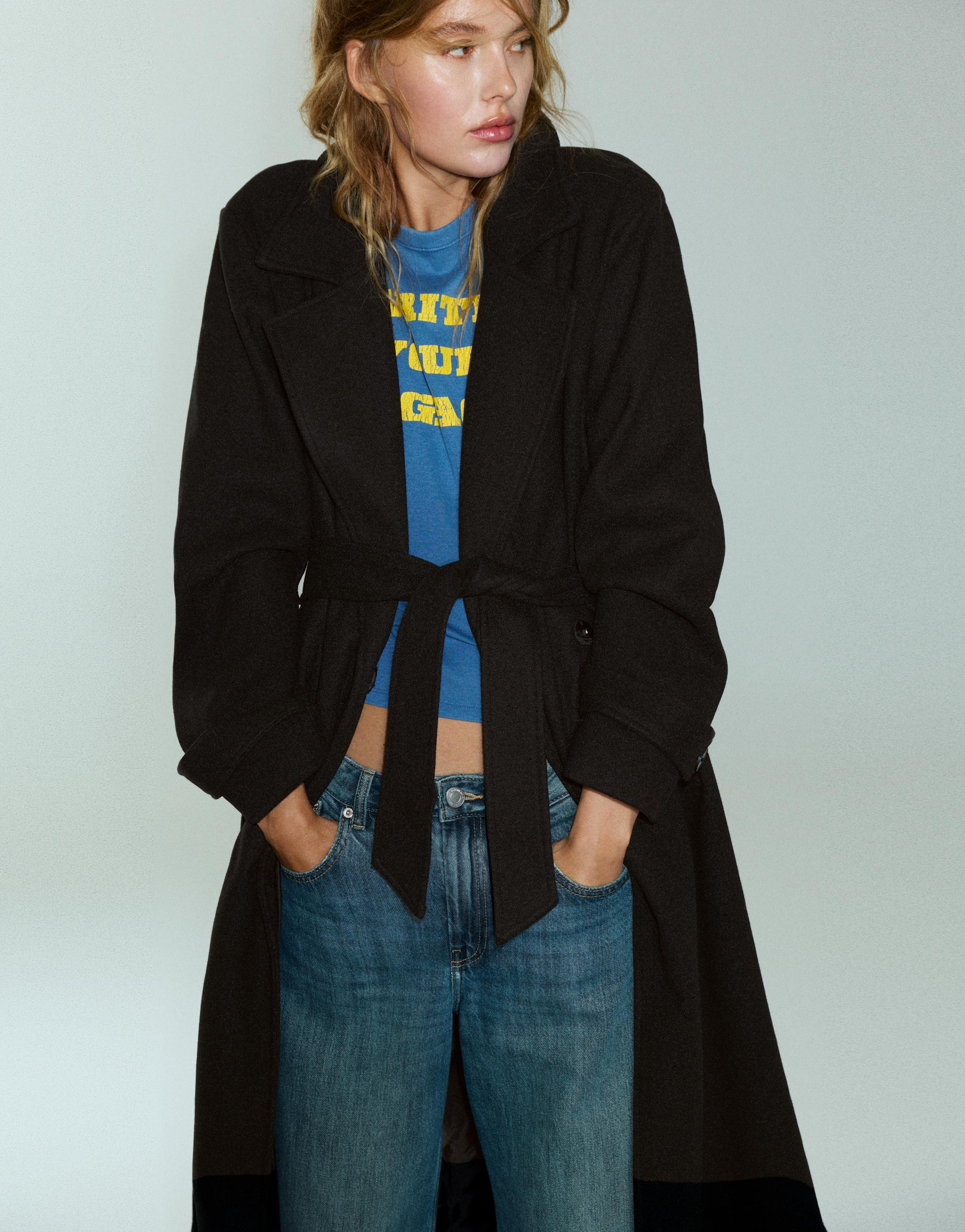 Long belted coat — Black