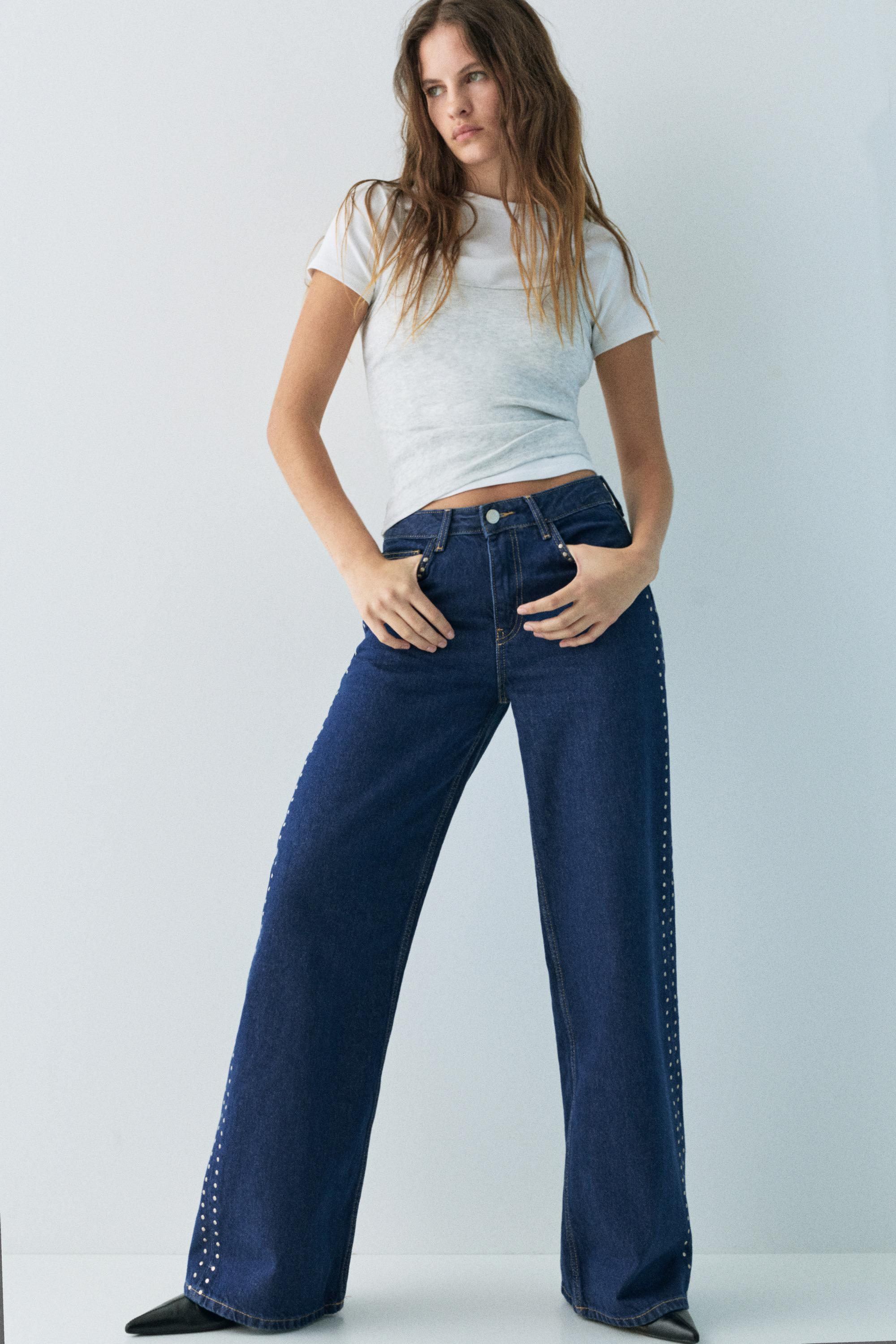 Wide-leg stud jeans — Dark blue