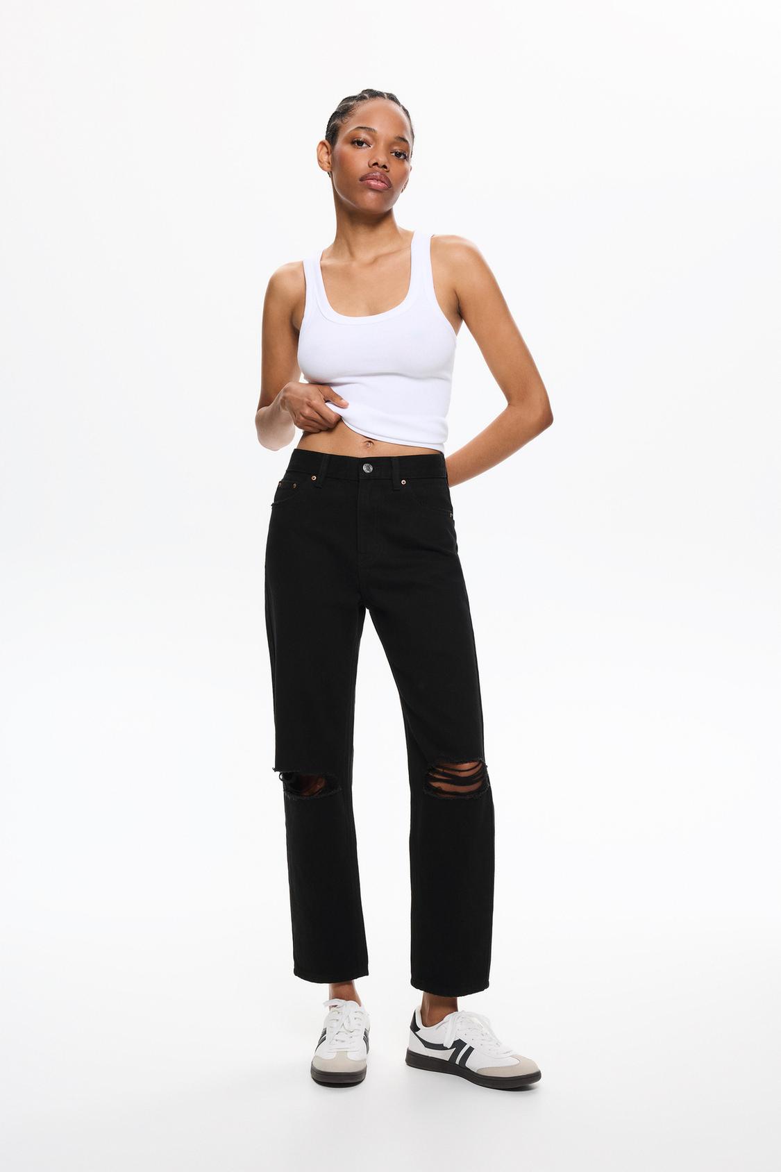 Pull And Bear Ripped Mom Jeans Black Ripped Mom Jeans Pull&bear