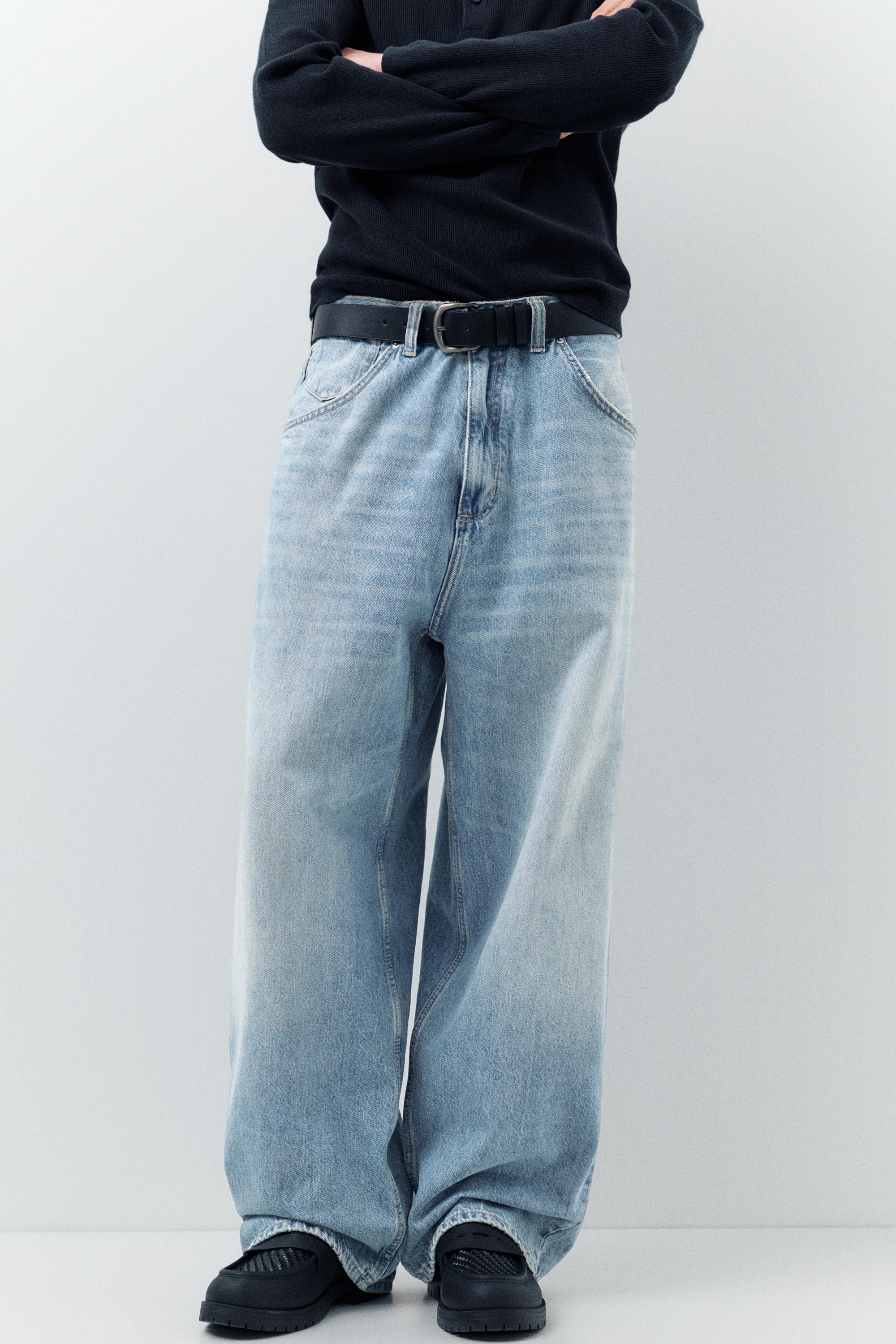 Embroidered super baggy jeans — Medium blue