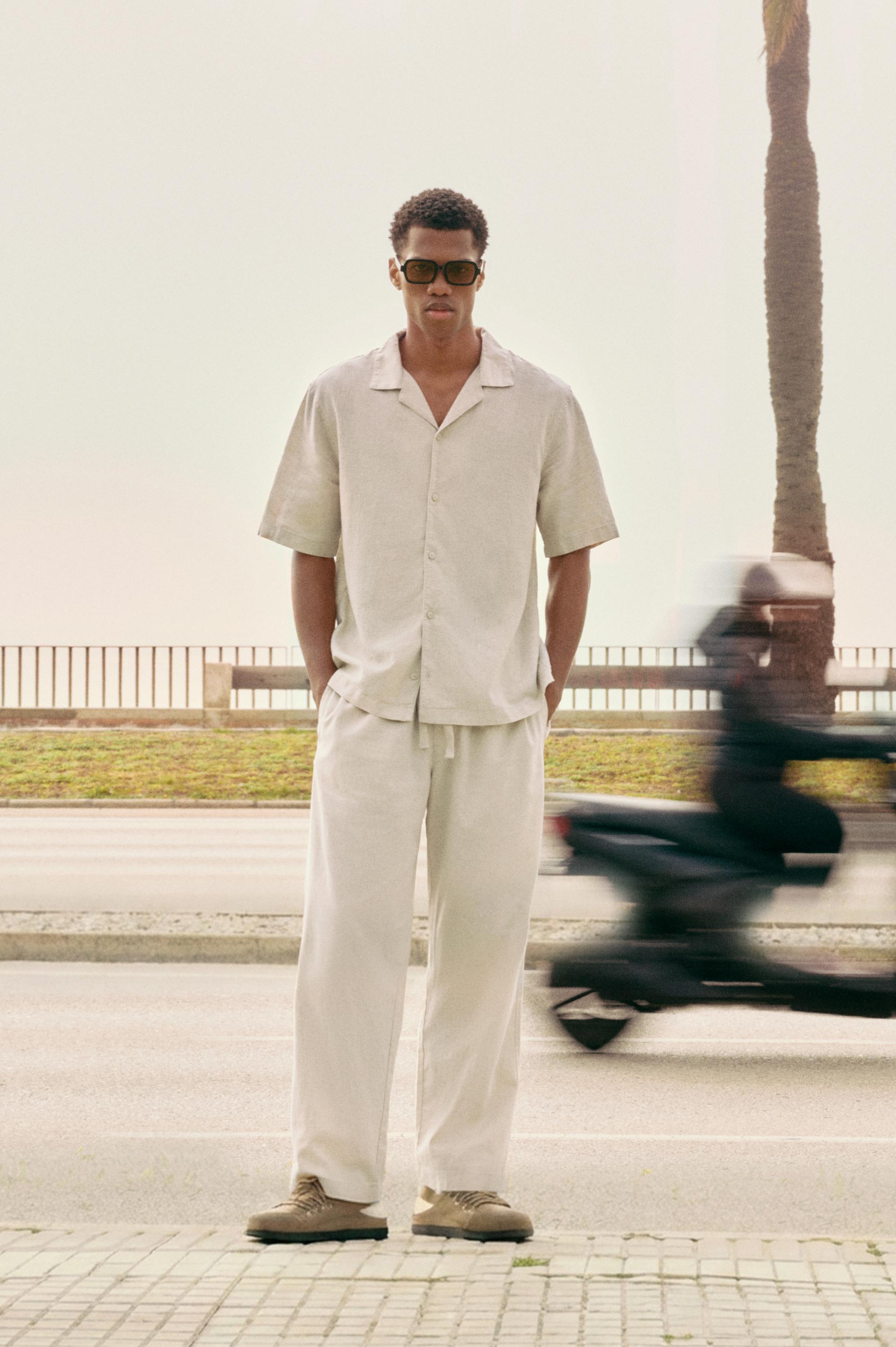 Linen blend jogger trousers — Beige