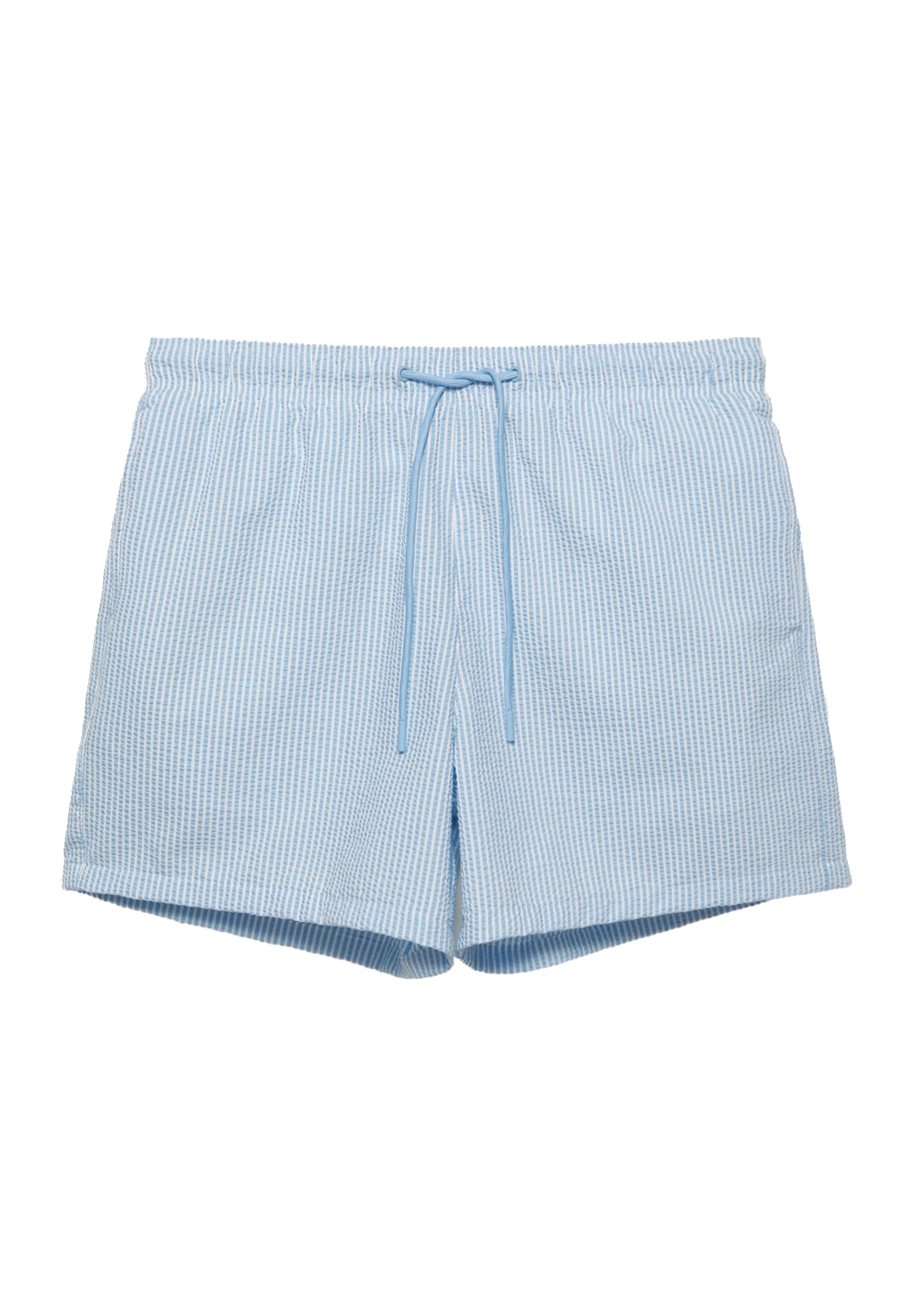 Striped seersucker swimming trunks — Blue