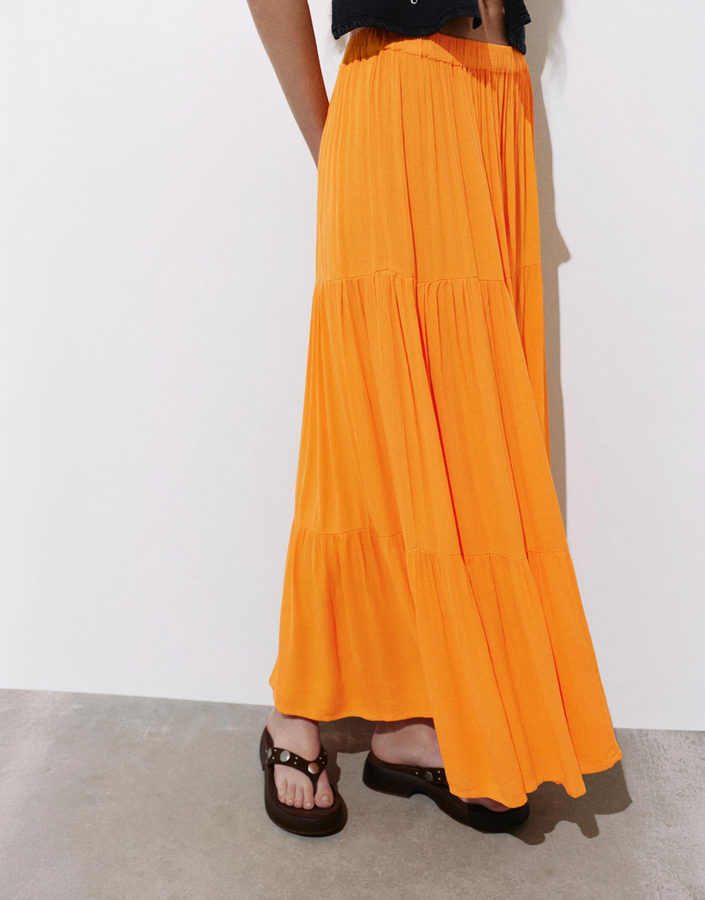 Flowy paneled midi skirt — Orange