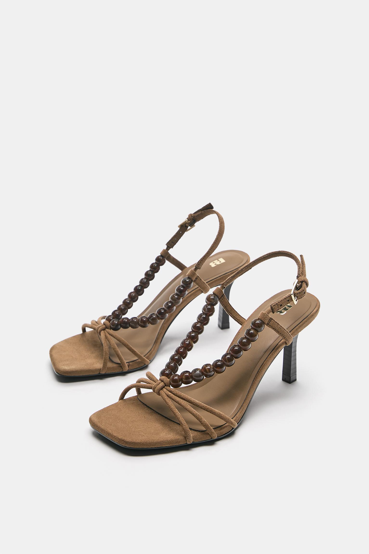 Beaded heeled sandals — Brown