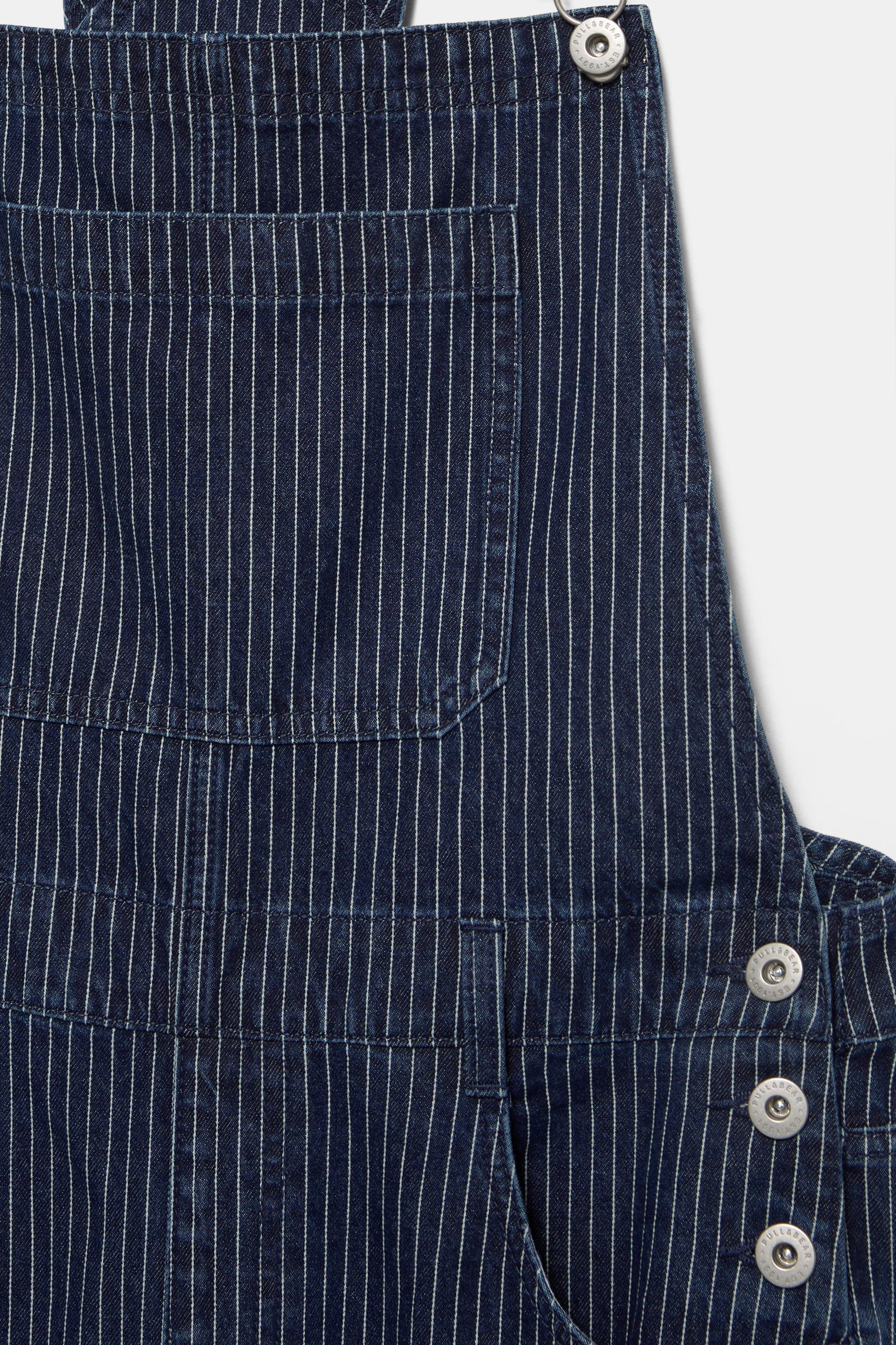 Çizgili uzun denim tulum - Görsel 4