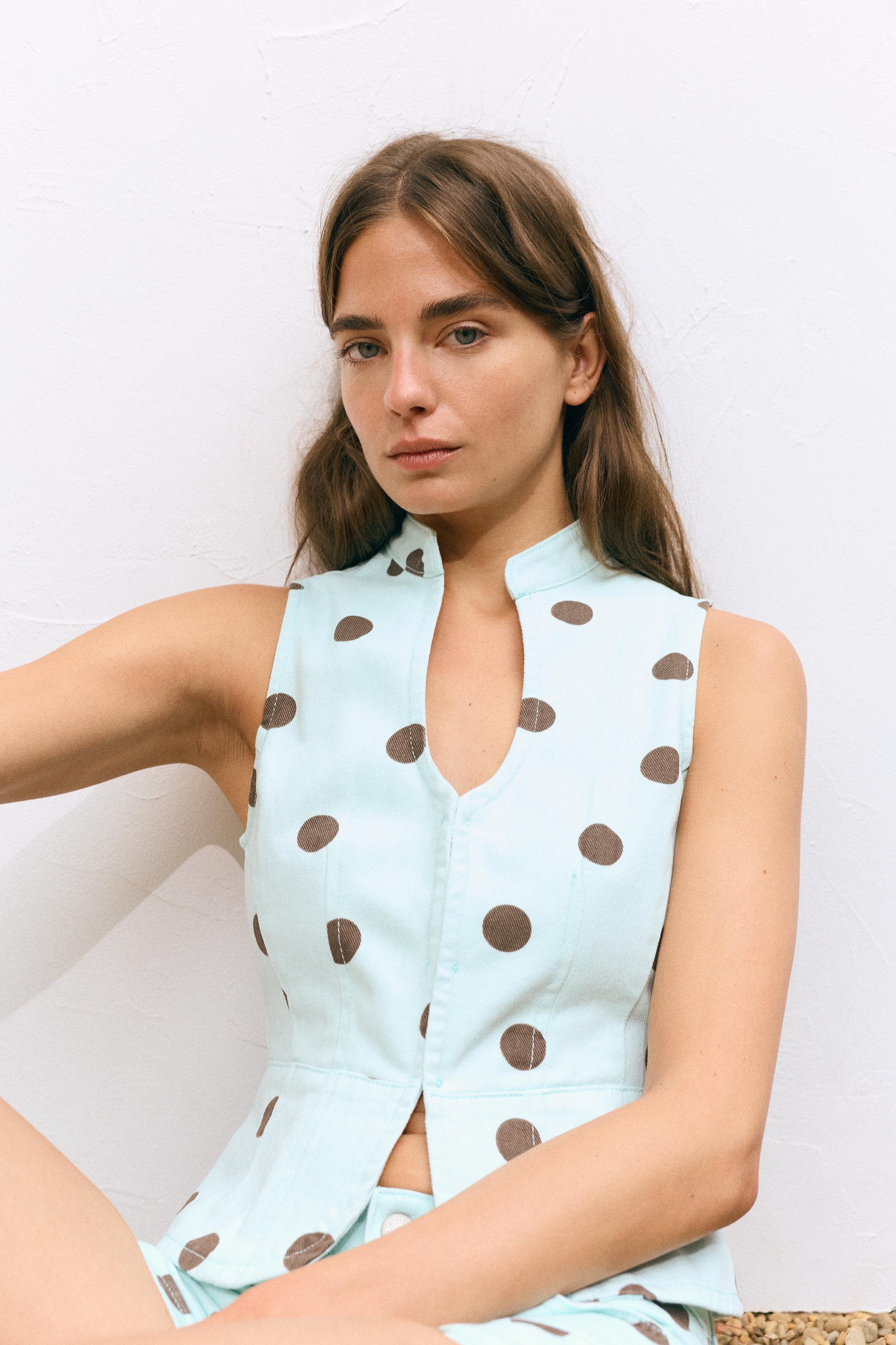 Polka dot cut-out top — Turquoise