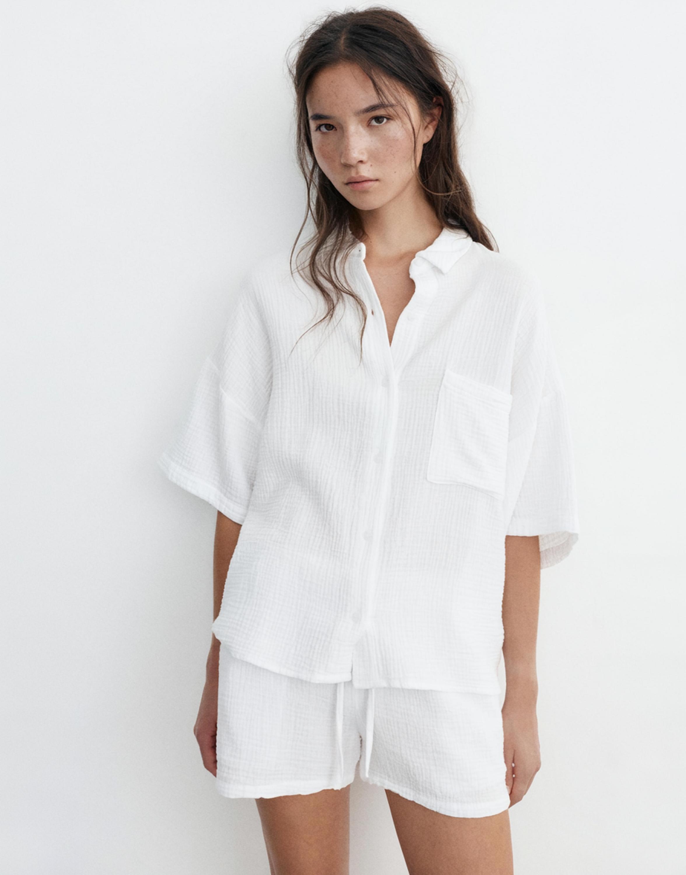 Short sleeve crepe shirt — White
