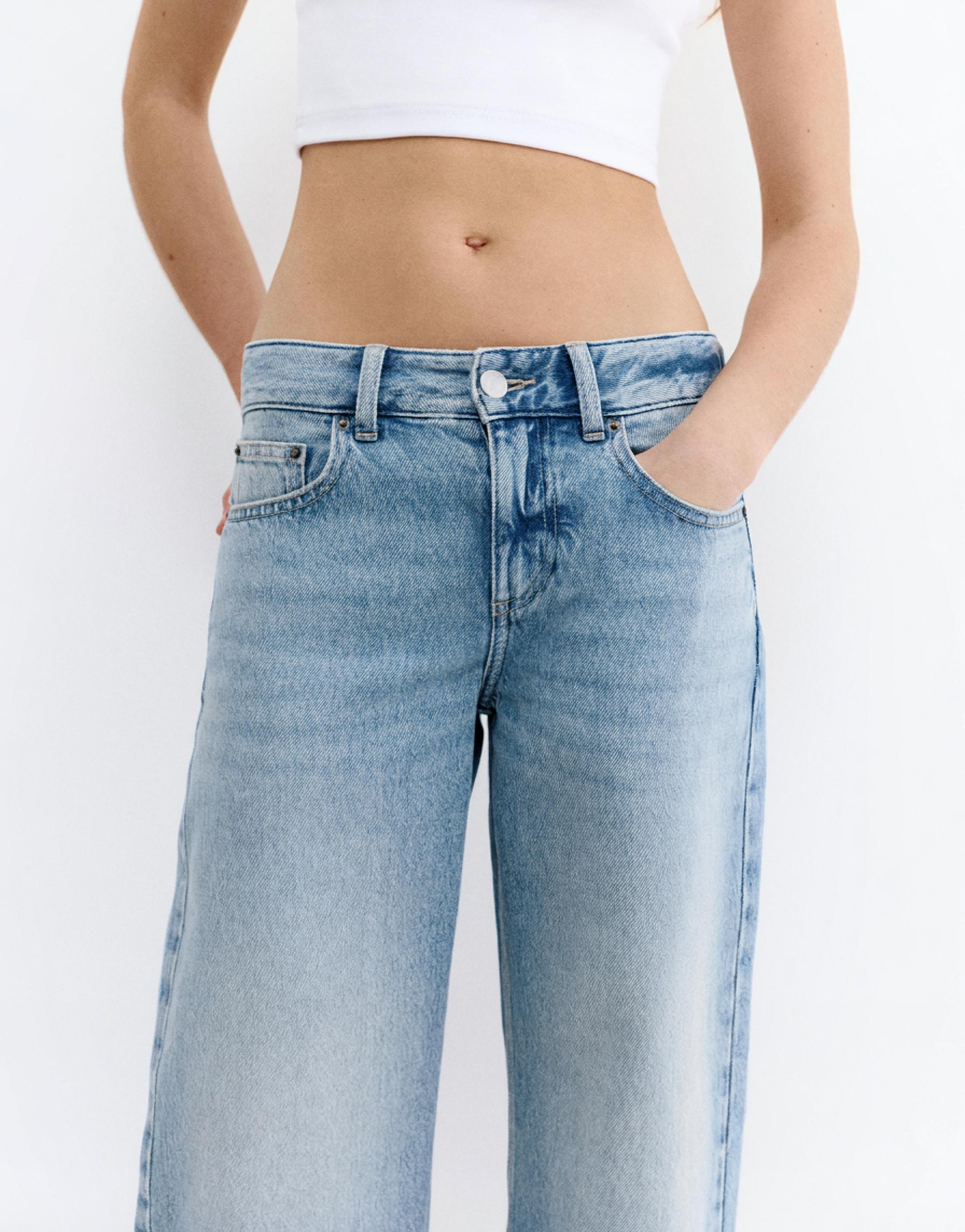Low-rise culottes jeans — Pale blue