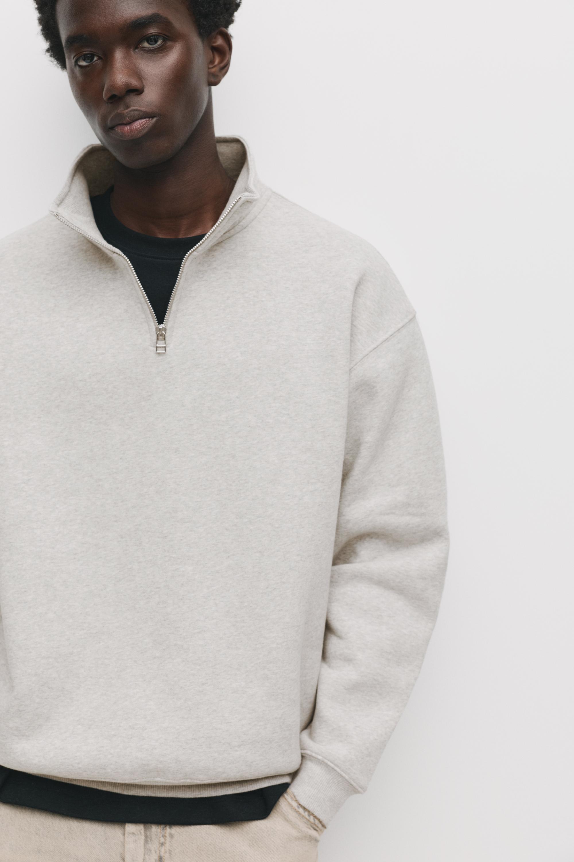 Basic quarter-zip sweatshirt — Grey marl