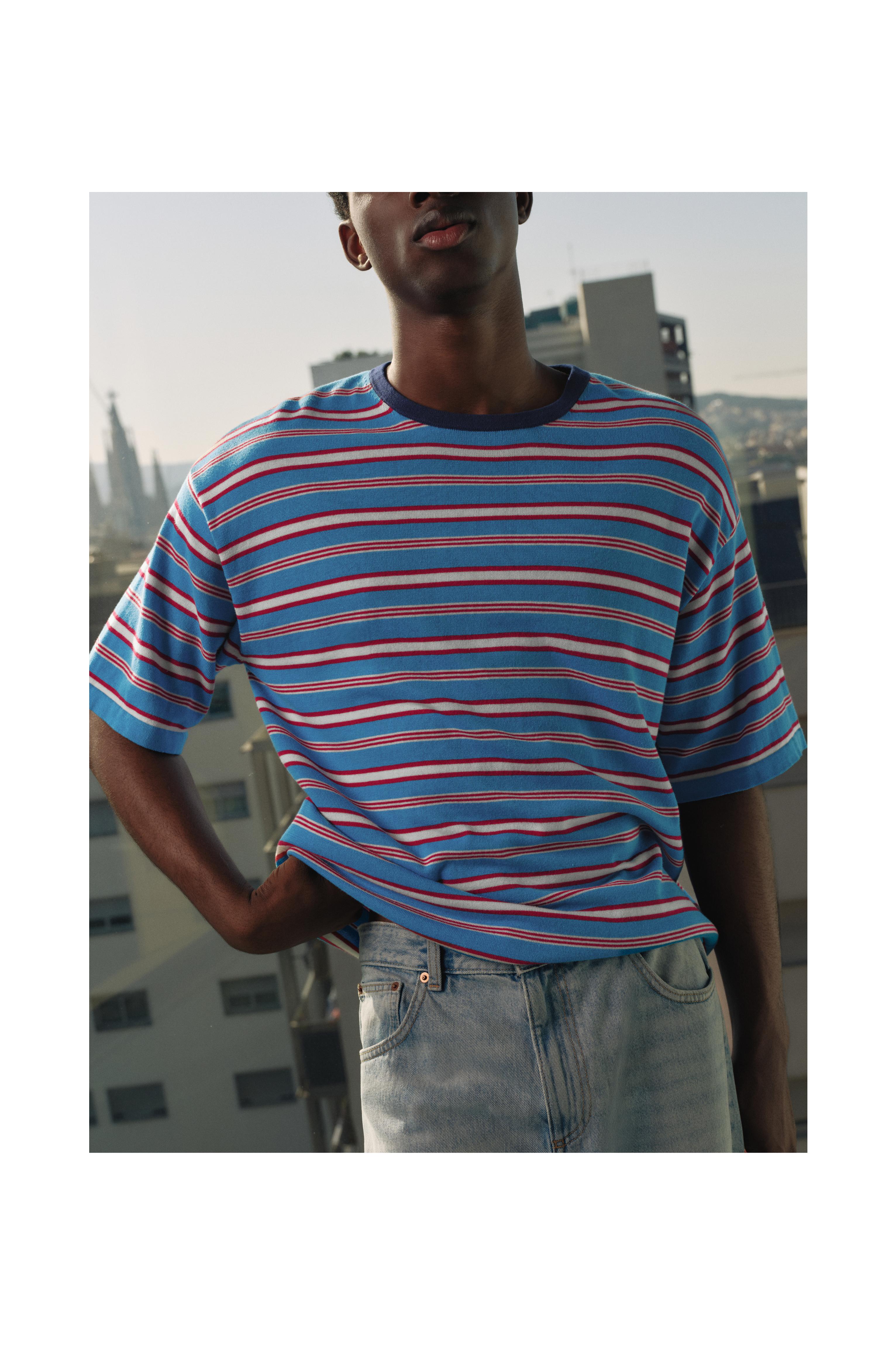 Striped knit T-shirt — Pale blue