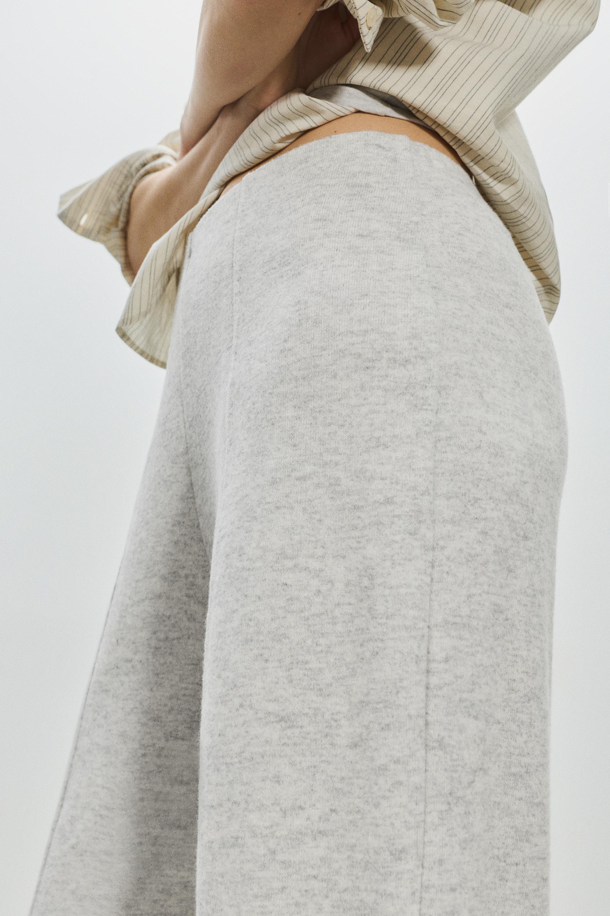 Wide-leg soft touch trousers — Pale marl