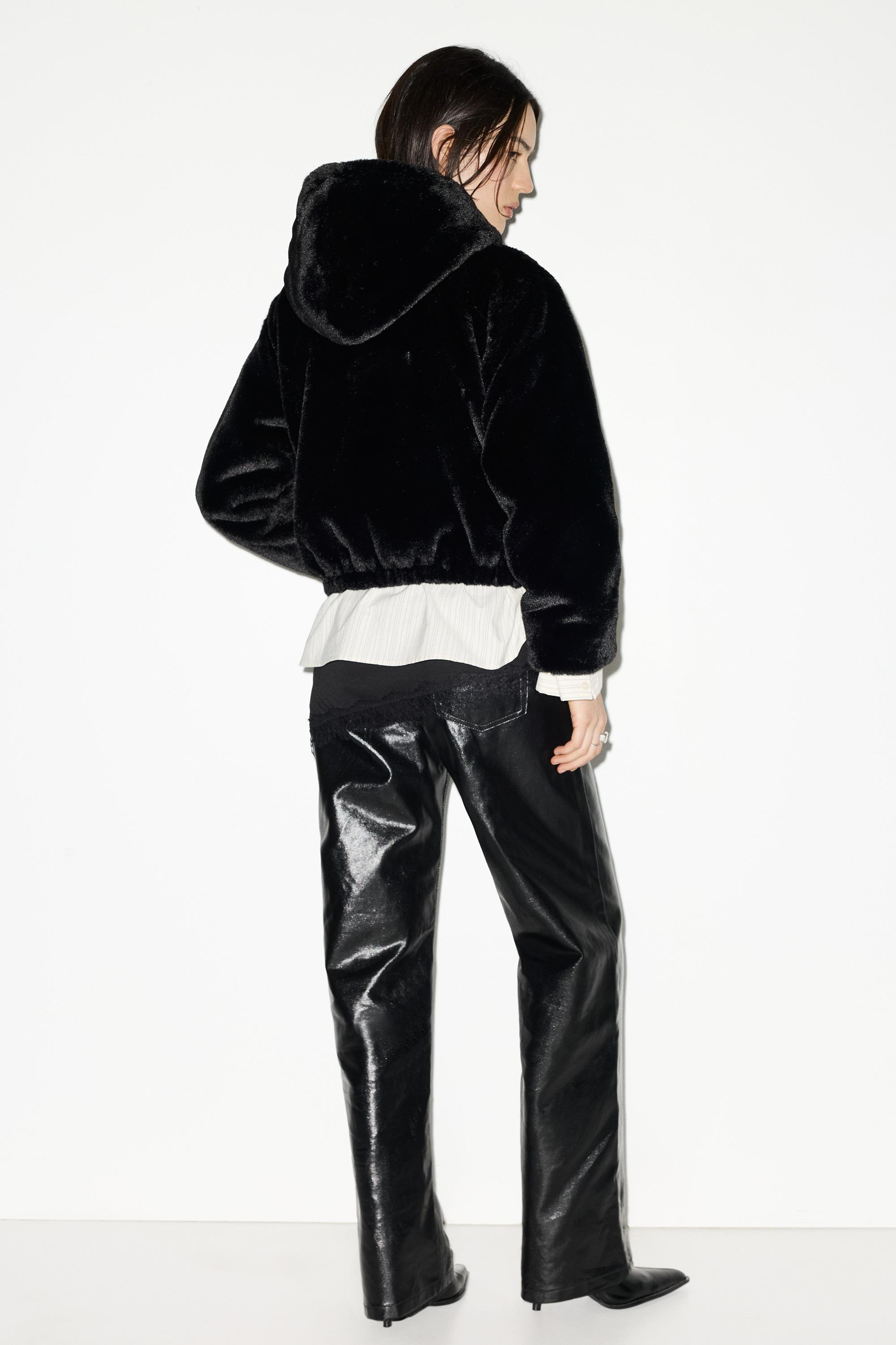 Faux fur hooded jacket — Black