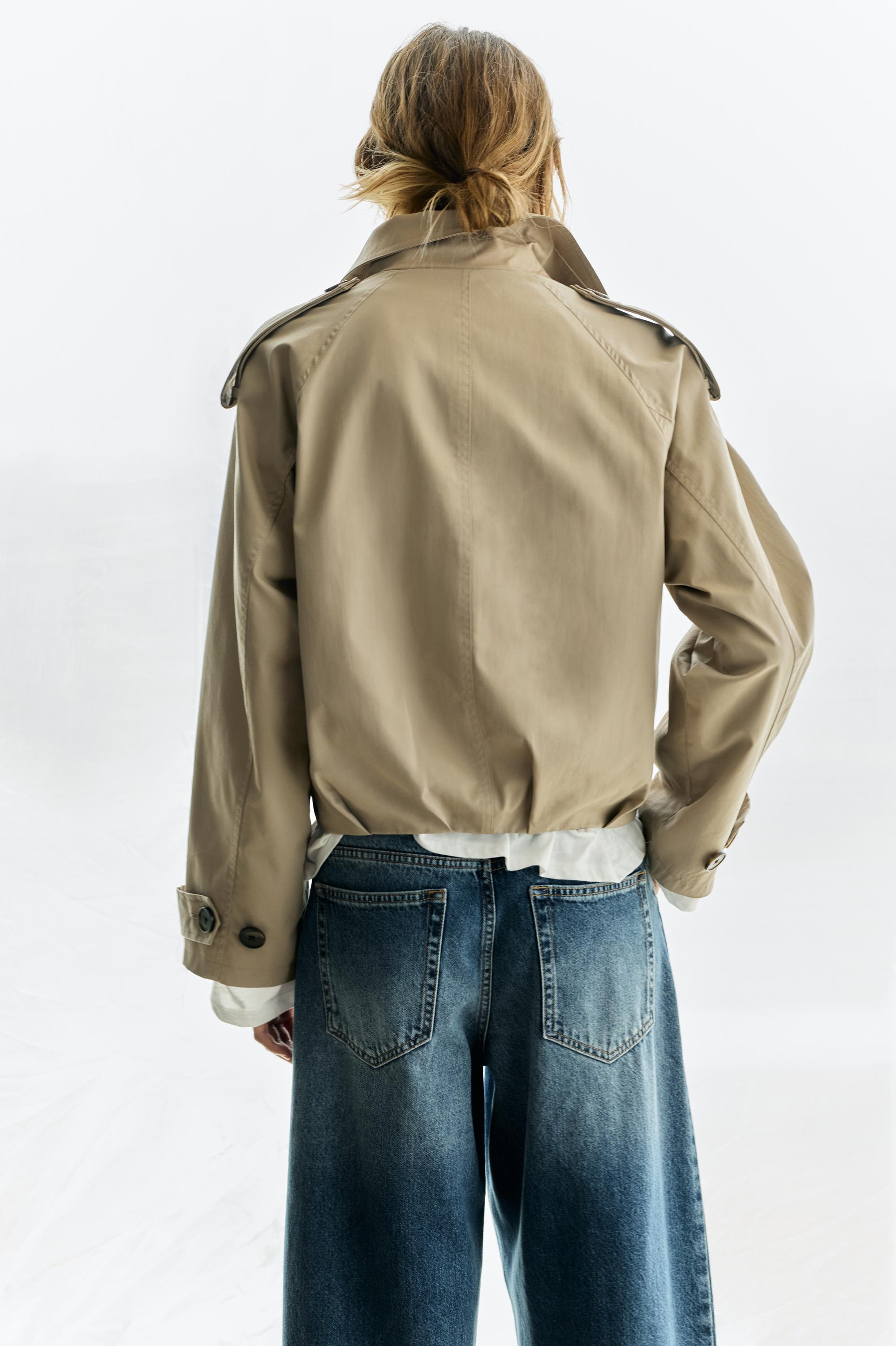 Balloon-fit short trench coat — Sand