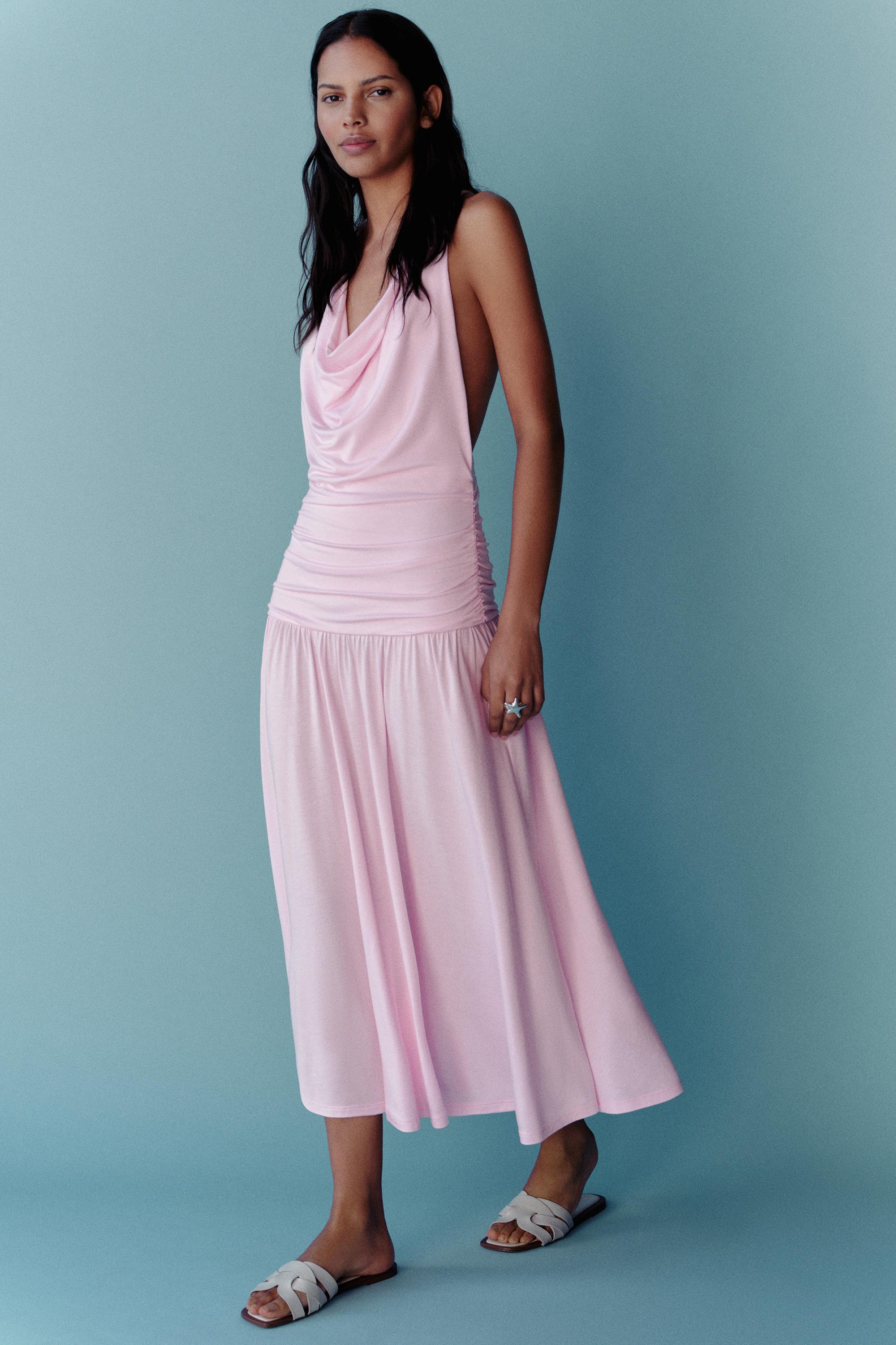 Vestido Midi Rosa Com Nó Nas Costas