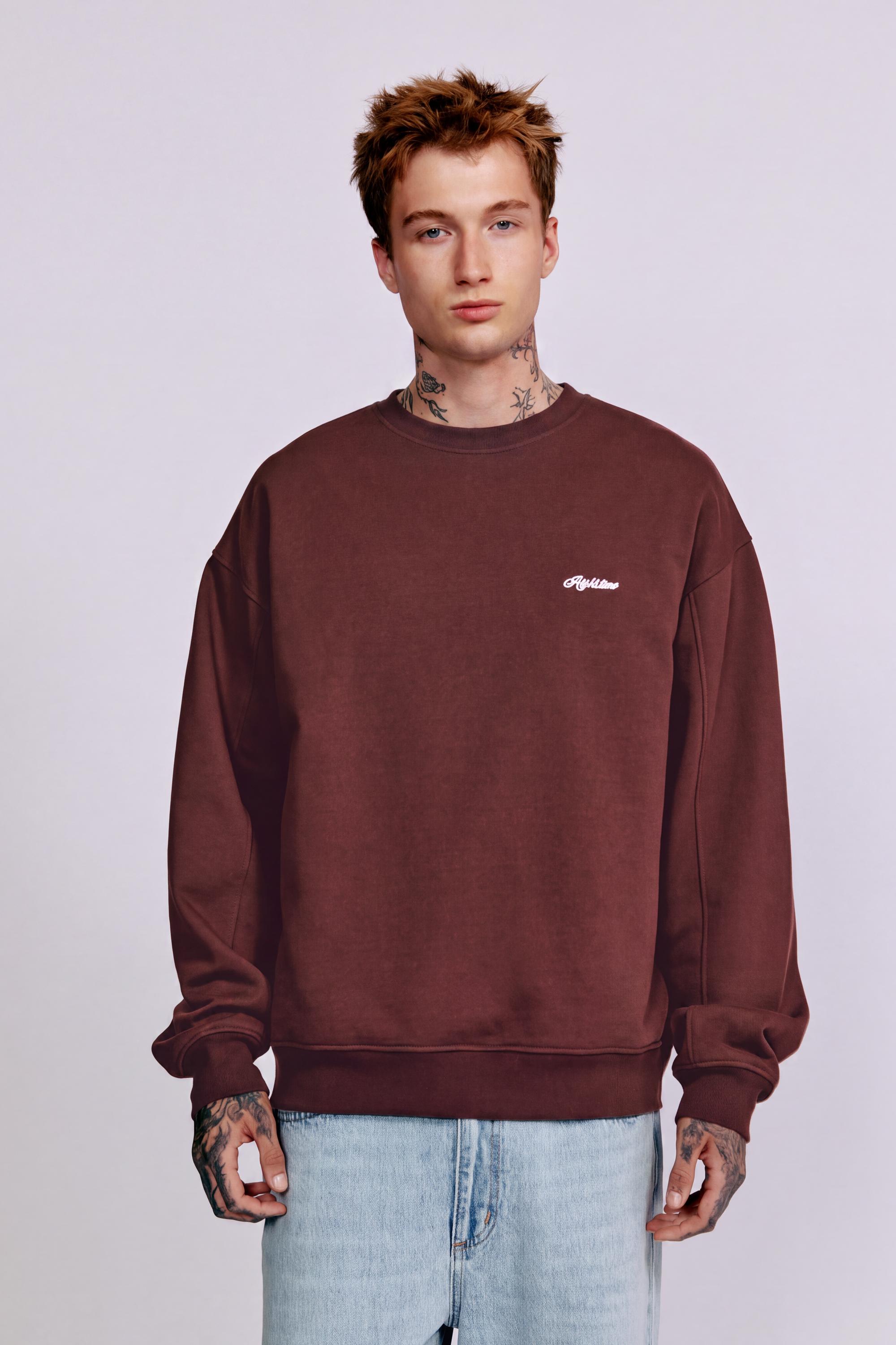 Embroidered round neck sweatshirt — Brown