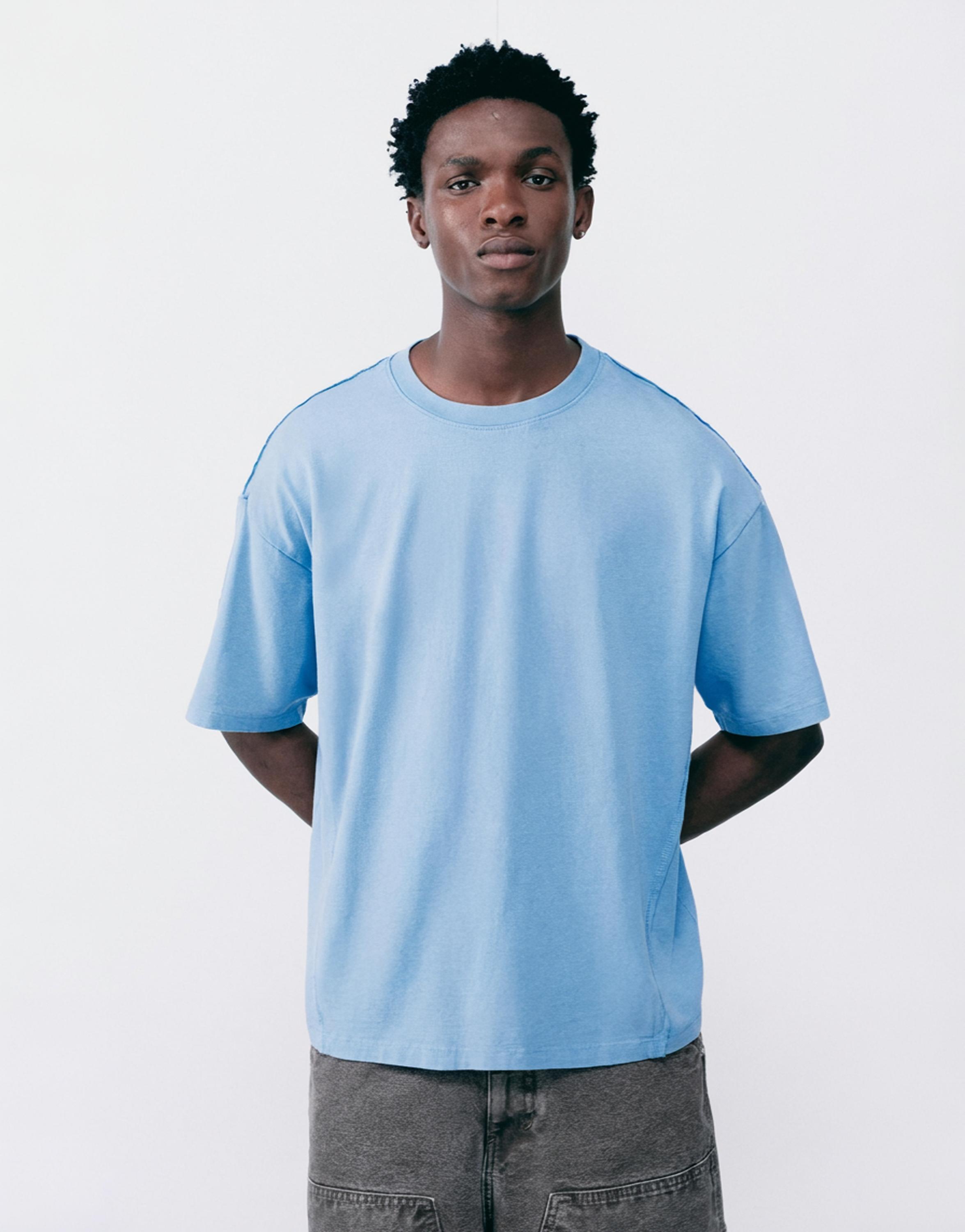 Relaxed fit overlock T-shirt — Medium blue