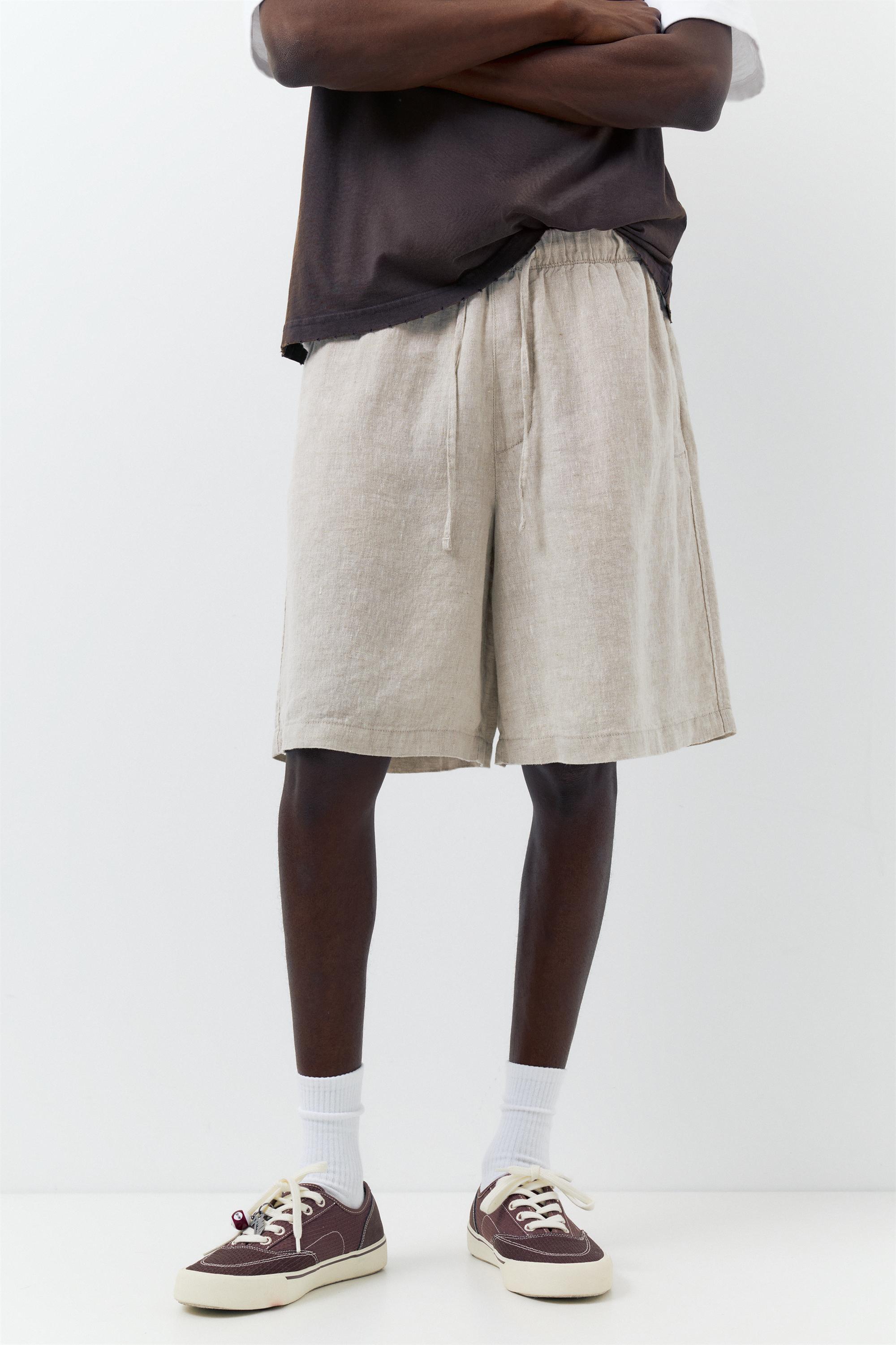 100% linen Bermuda sweat shorts — Beige