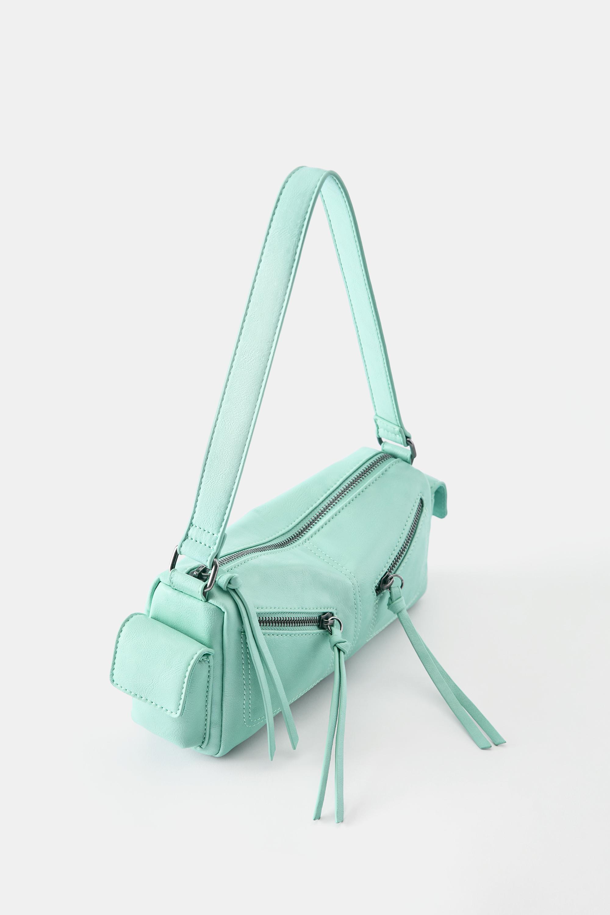 Multi-pocket zip shoulder bag — Mint green
