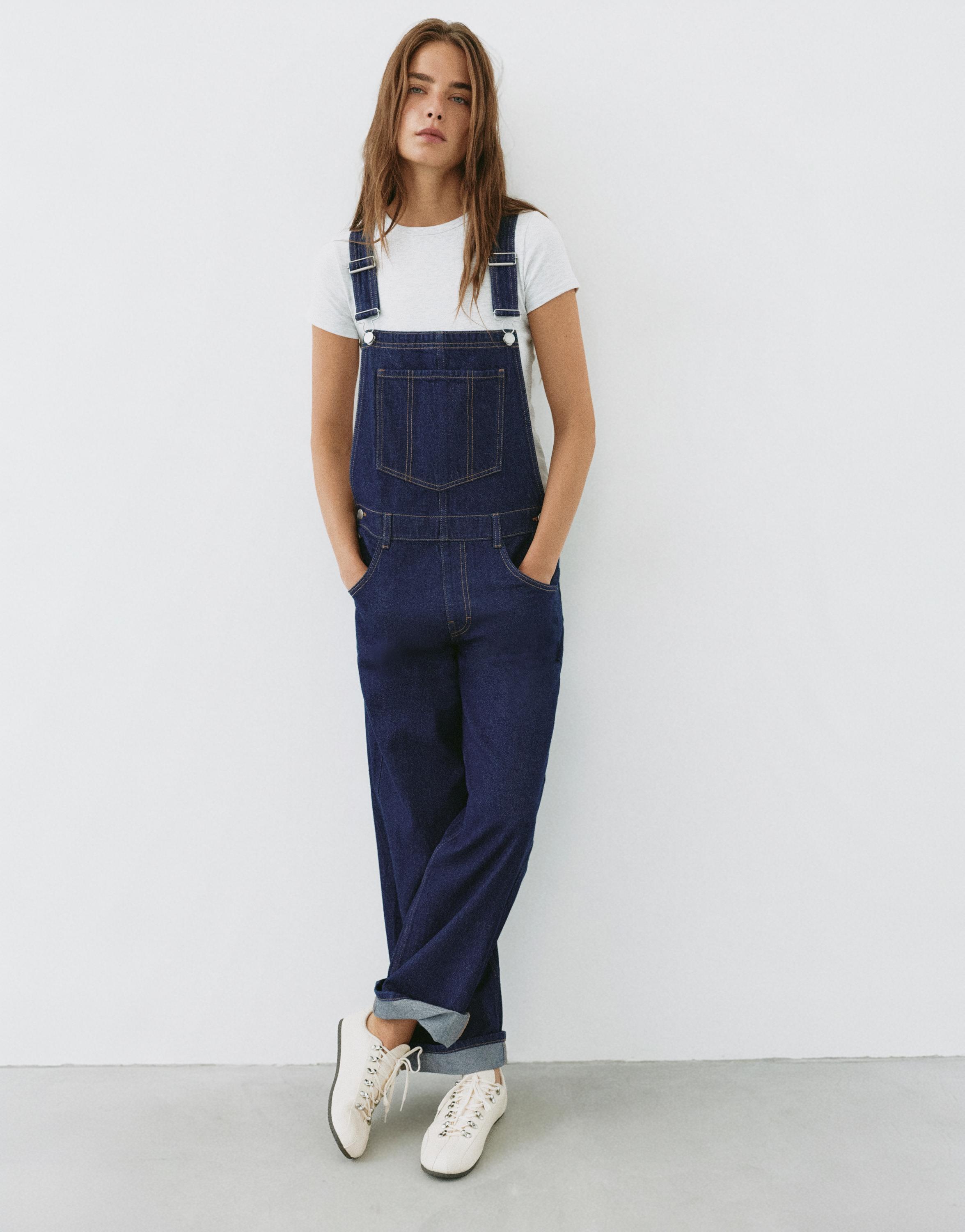 Long denim dungarees — Ink blue