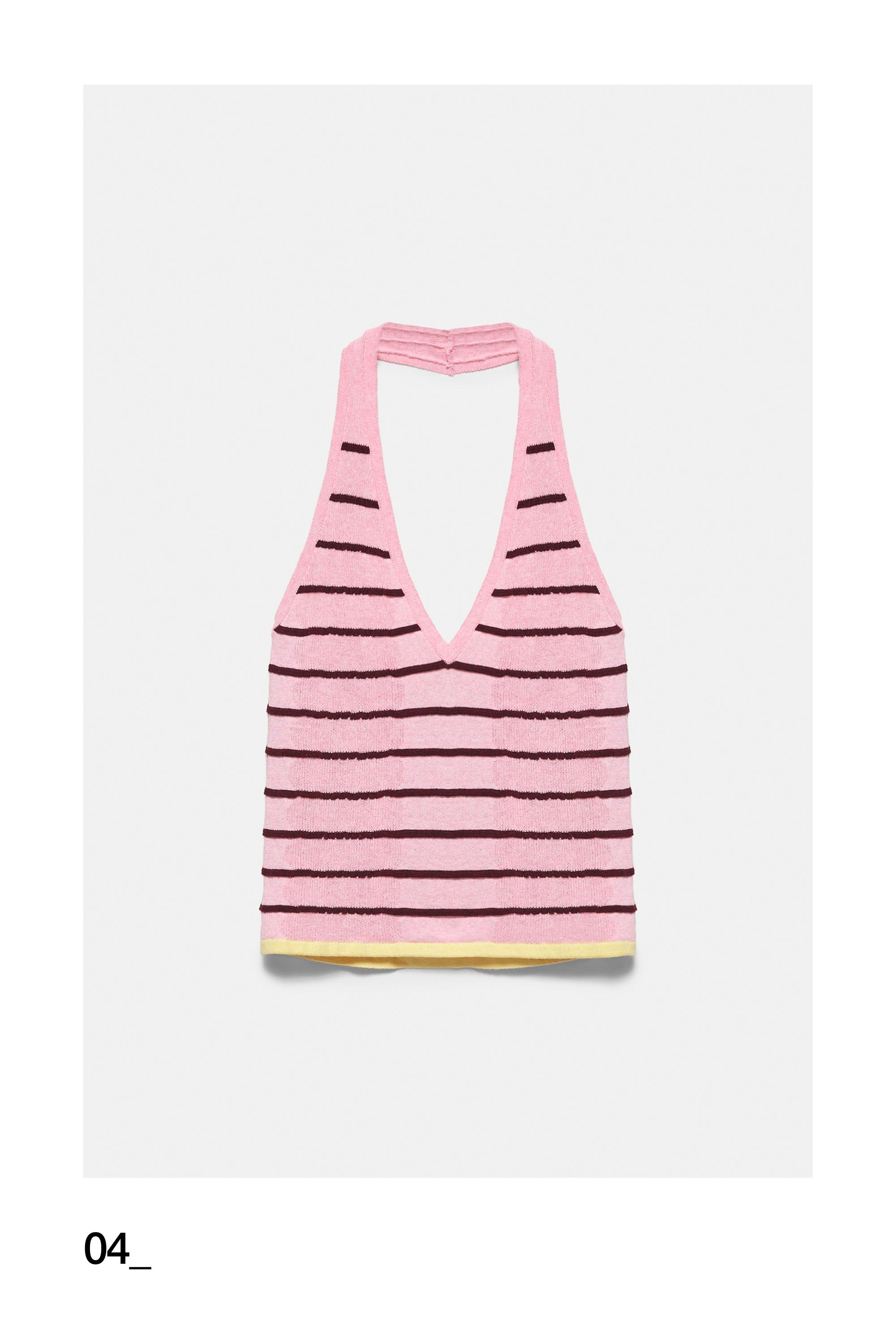Striped knit halter top — Pink