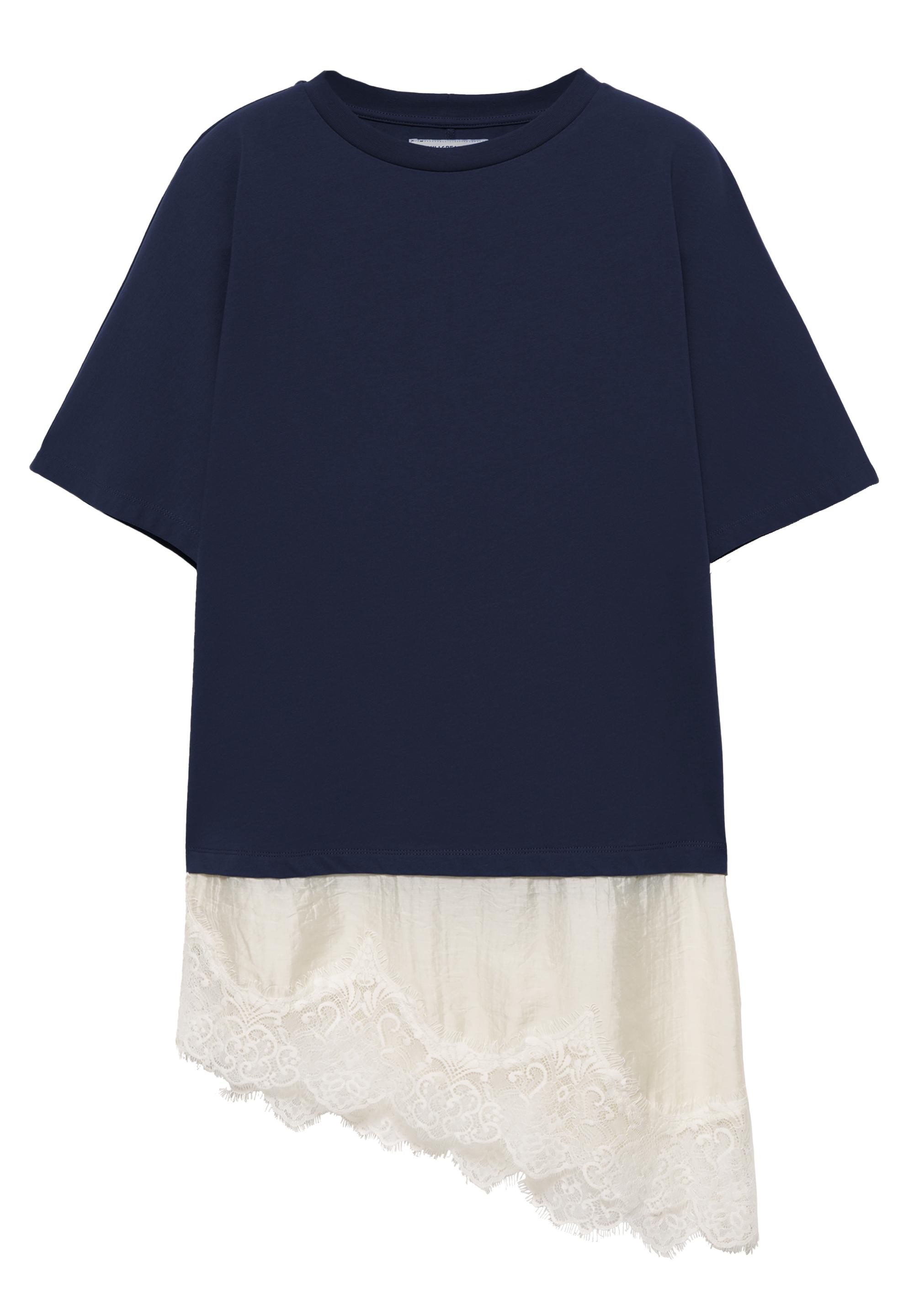 Contrast T-shirt with lace hem — Navy