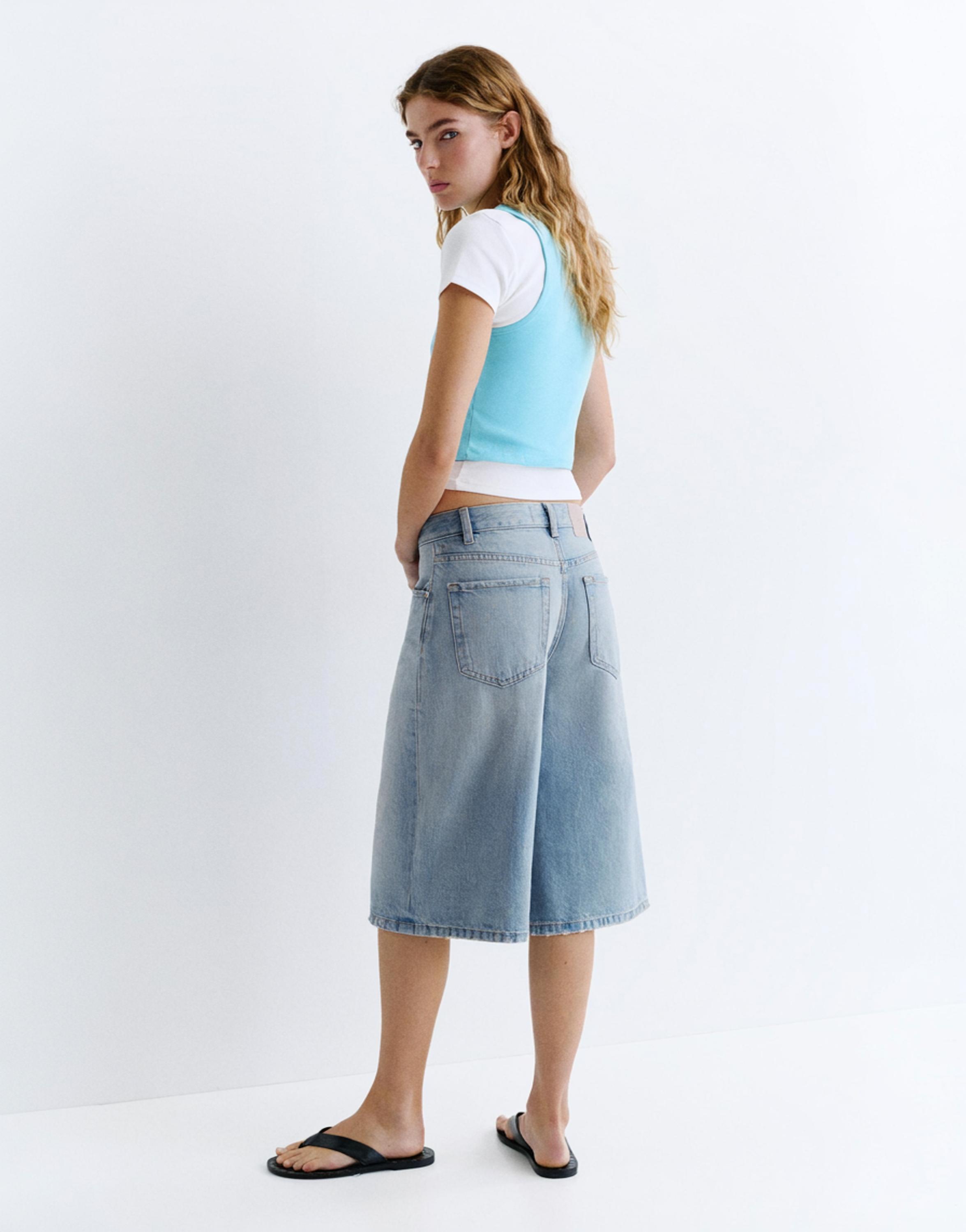 Low-rise denim jorts — Pale blue