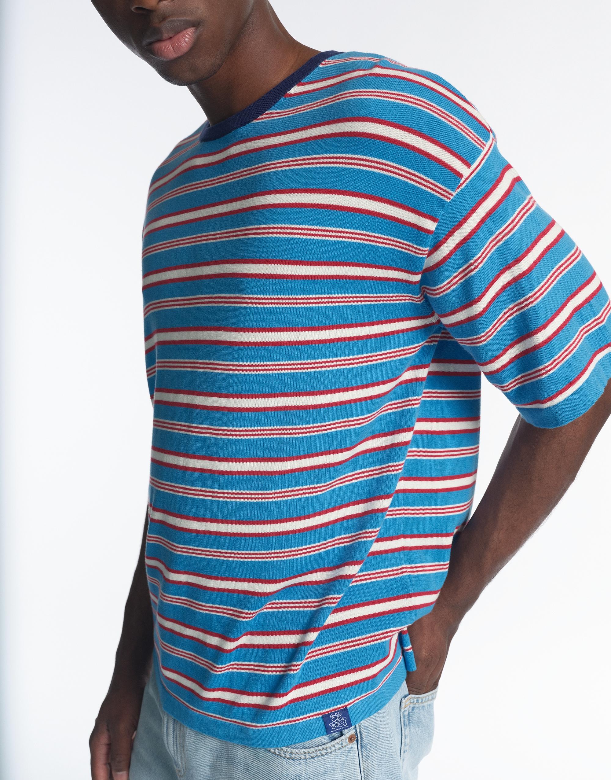 Striped knit T-shirt — Pale blue