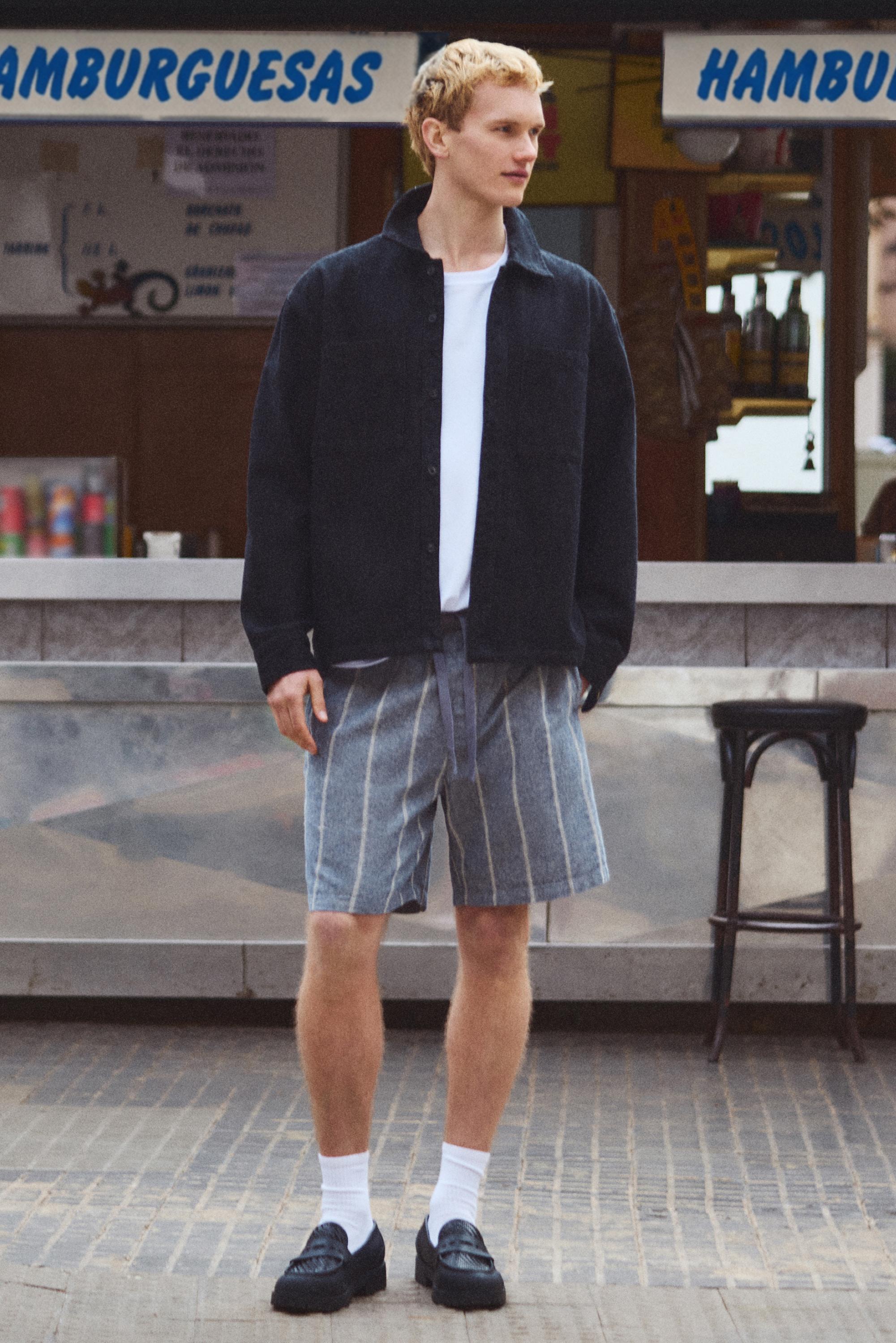 Linen blend jogger Bermuda shorts — Striped