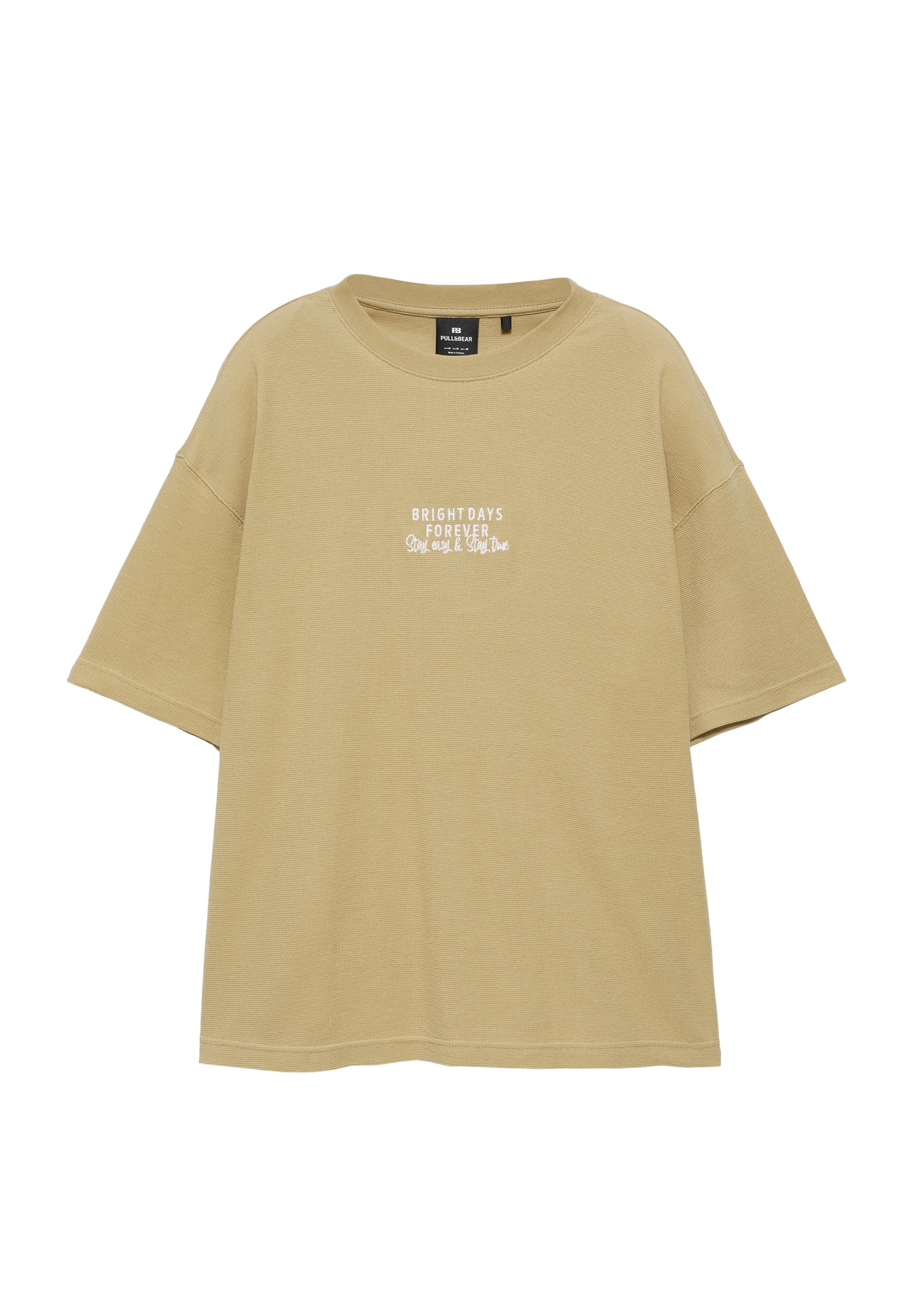 Waffle dokulu ve sloganlı t-shirt - Görsel 11