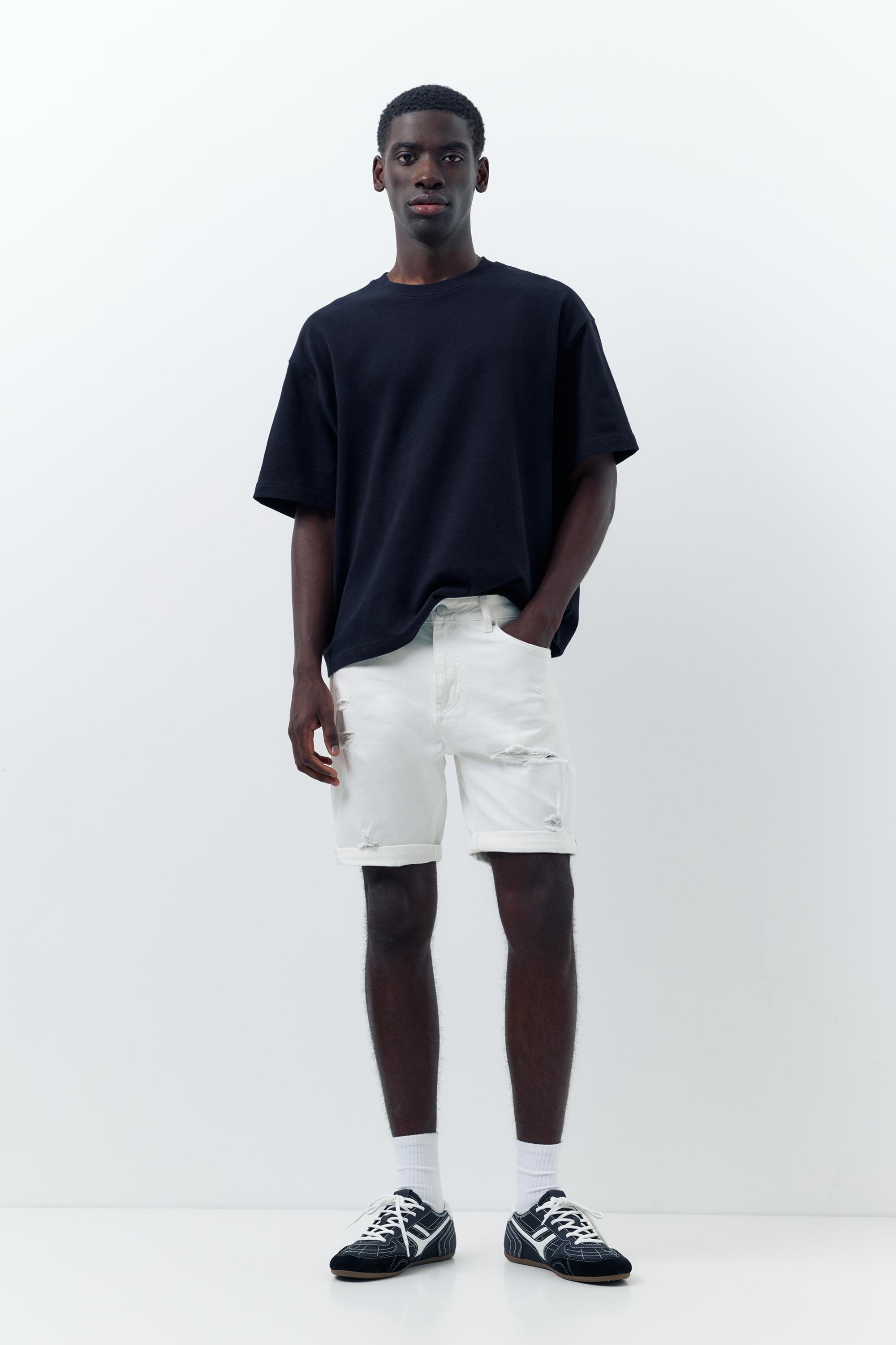 Ripped denim Bermuda shorts — Off white