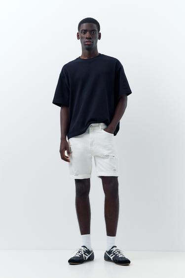 Ripped denim Bermuda shorts — Off white 1