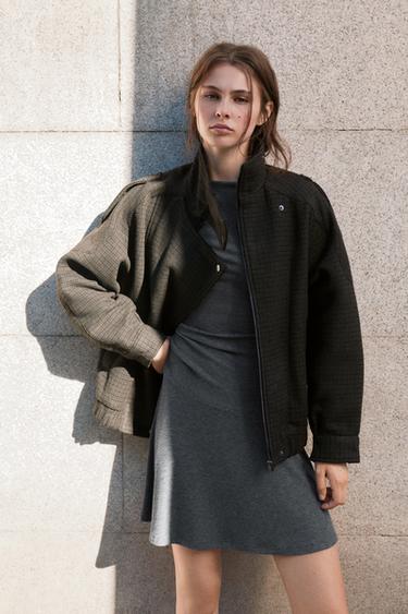 Short ruched soft-touch dress — Grey marl 1