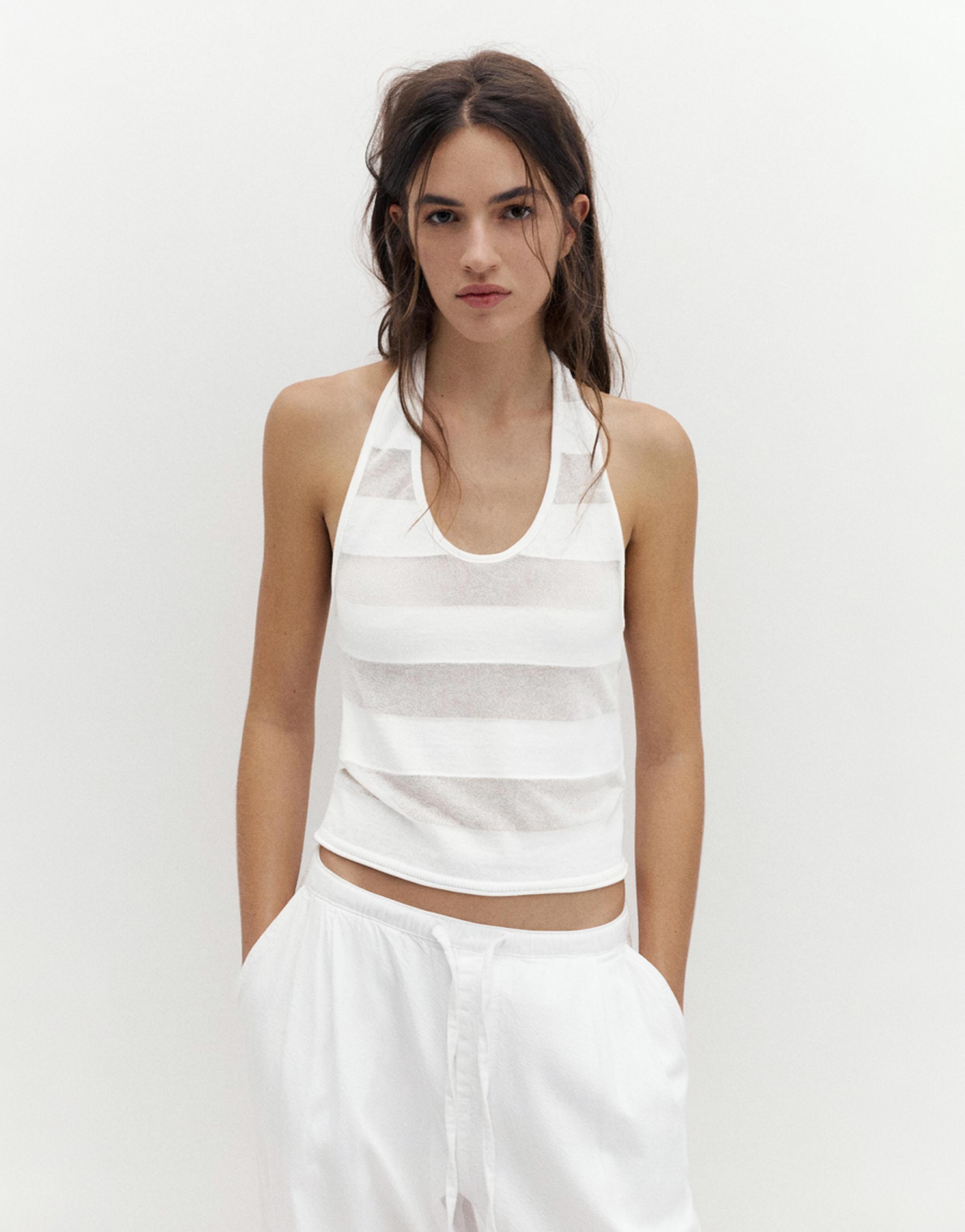 Sheer halter top — Ecru