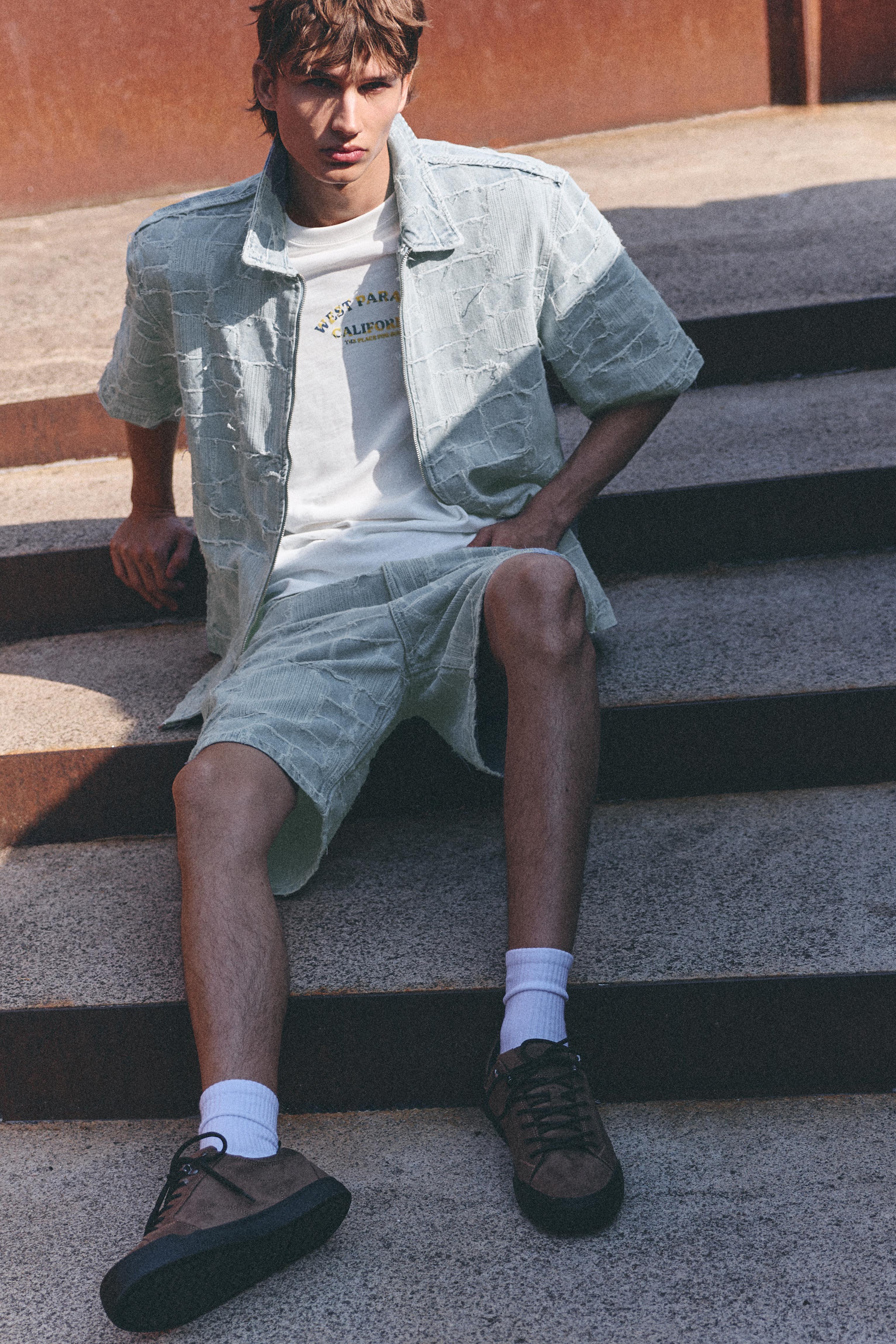 Jacquard denim Bermuda shorts — Pale indigo