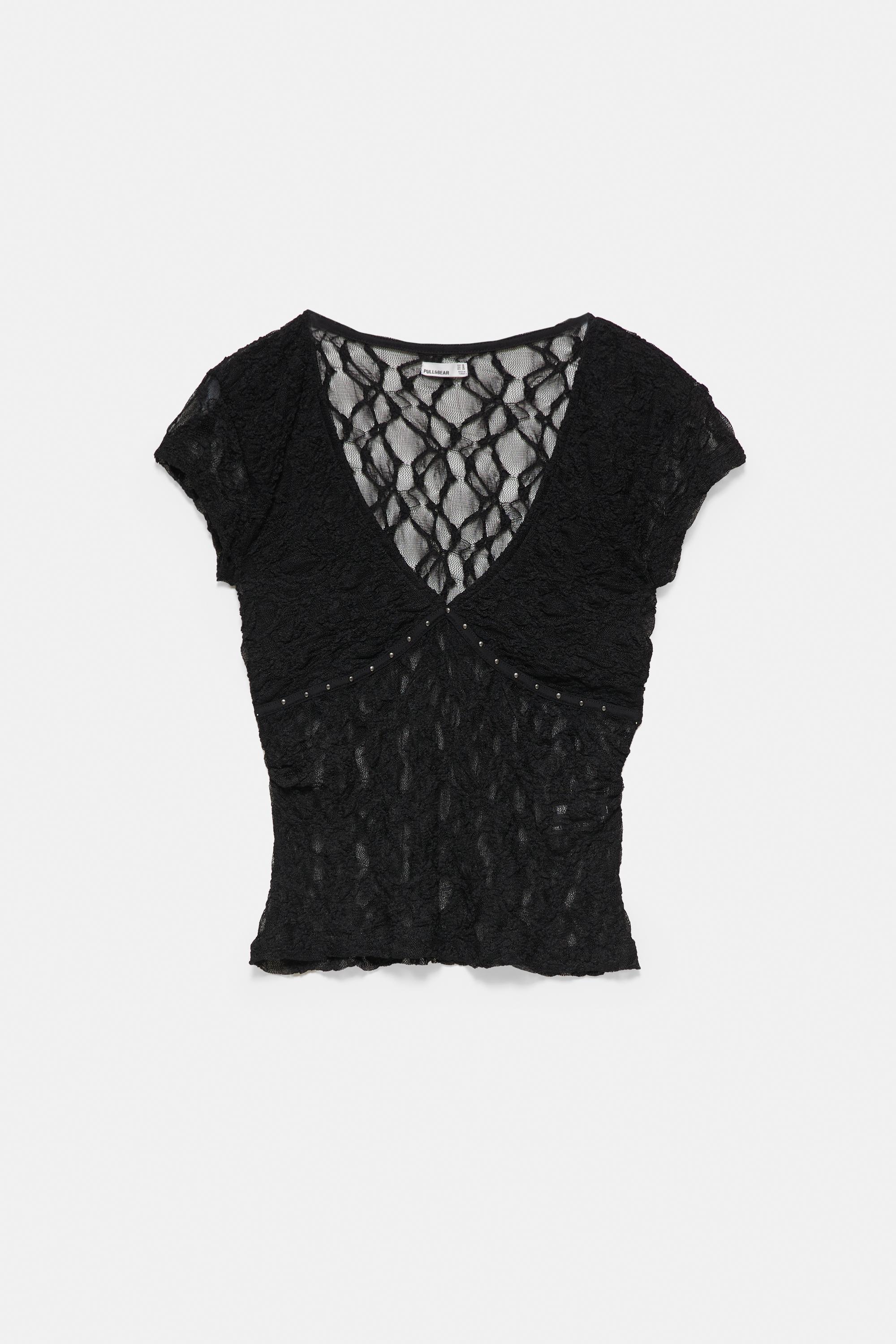 Studded lace T-shirt — Black