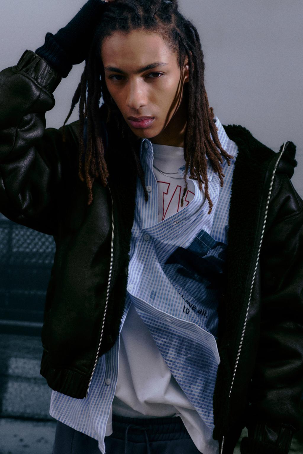 Leather effect faux shearling jacket PULL&BEAR