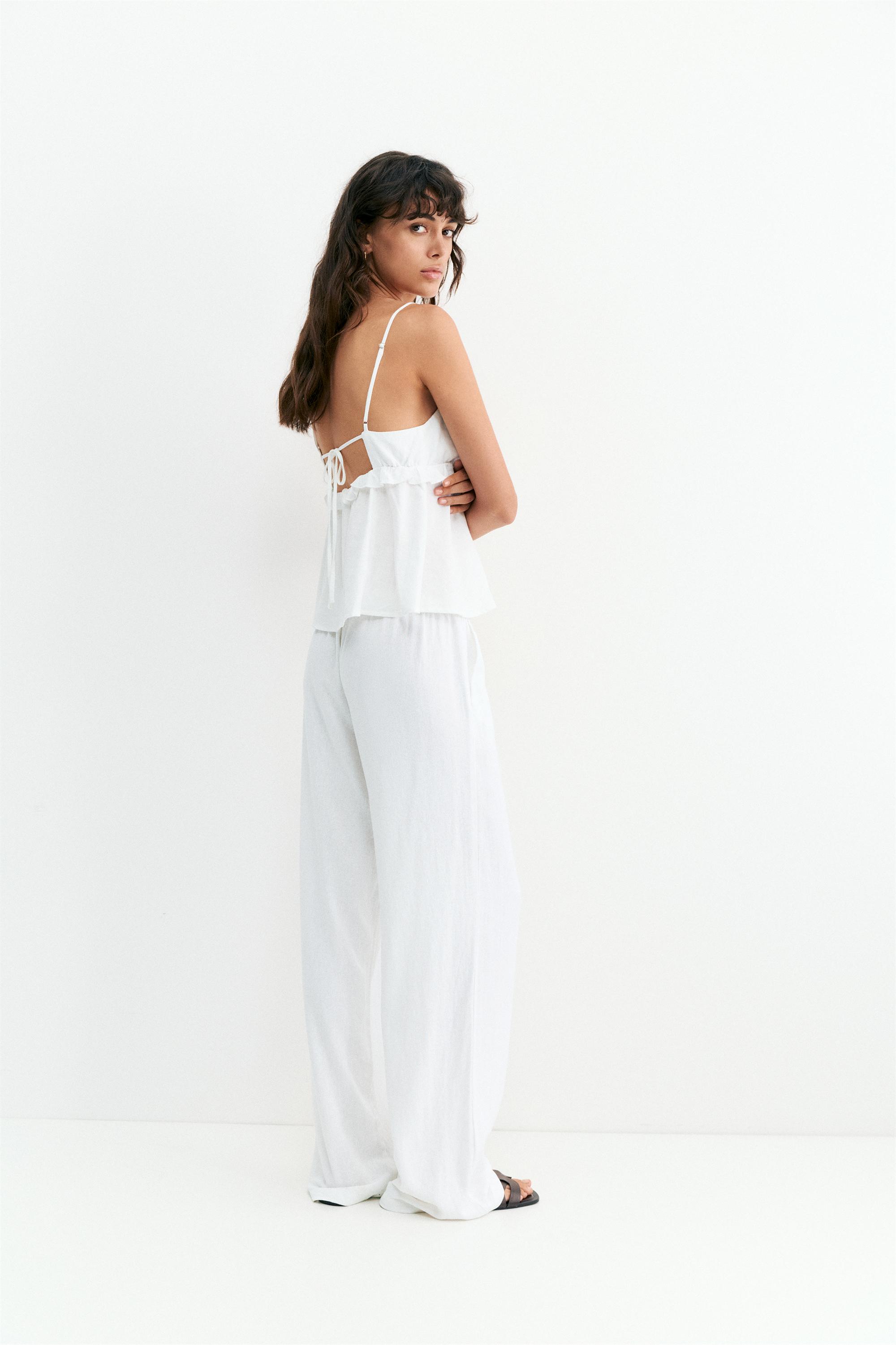 Flowy trousers with linen — White