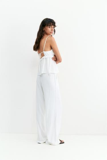 Flowy trousers with linen — White 5
