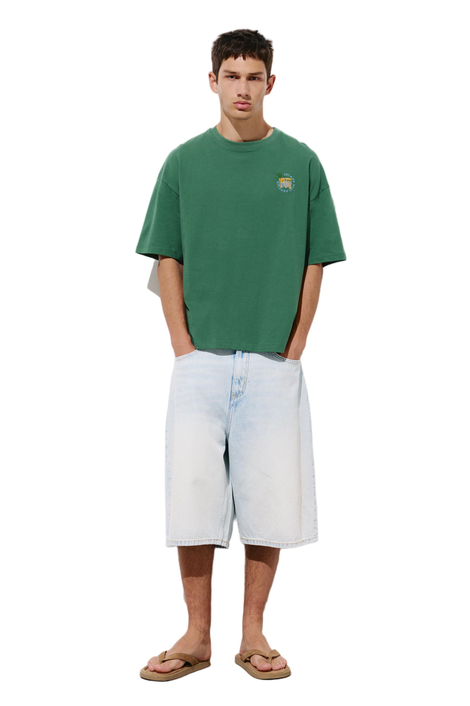 Relaxed embroidered T-shirt — Dark green marl