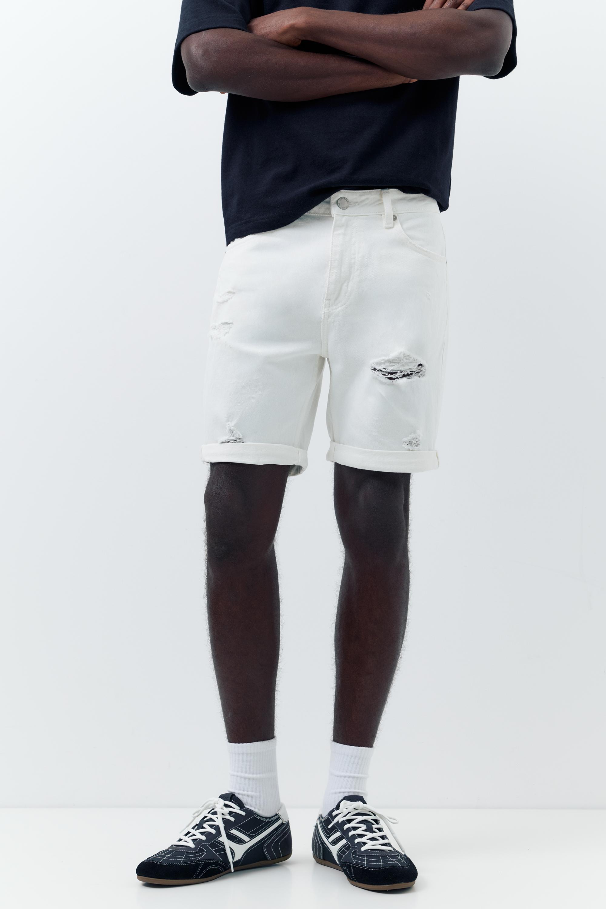 Ripped denim Bermuda shorts — Off white