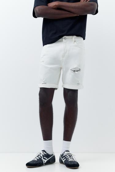 Ripped denim Bermuda shorts — Off white 4