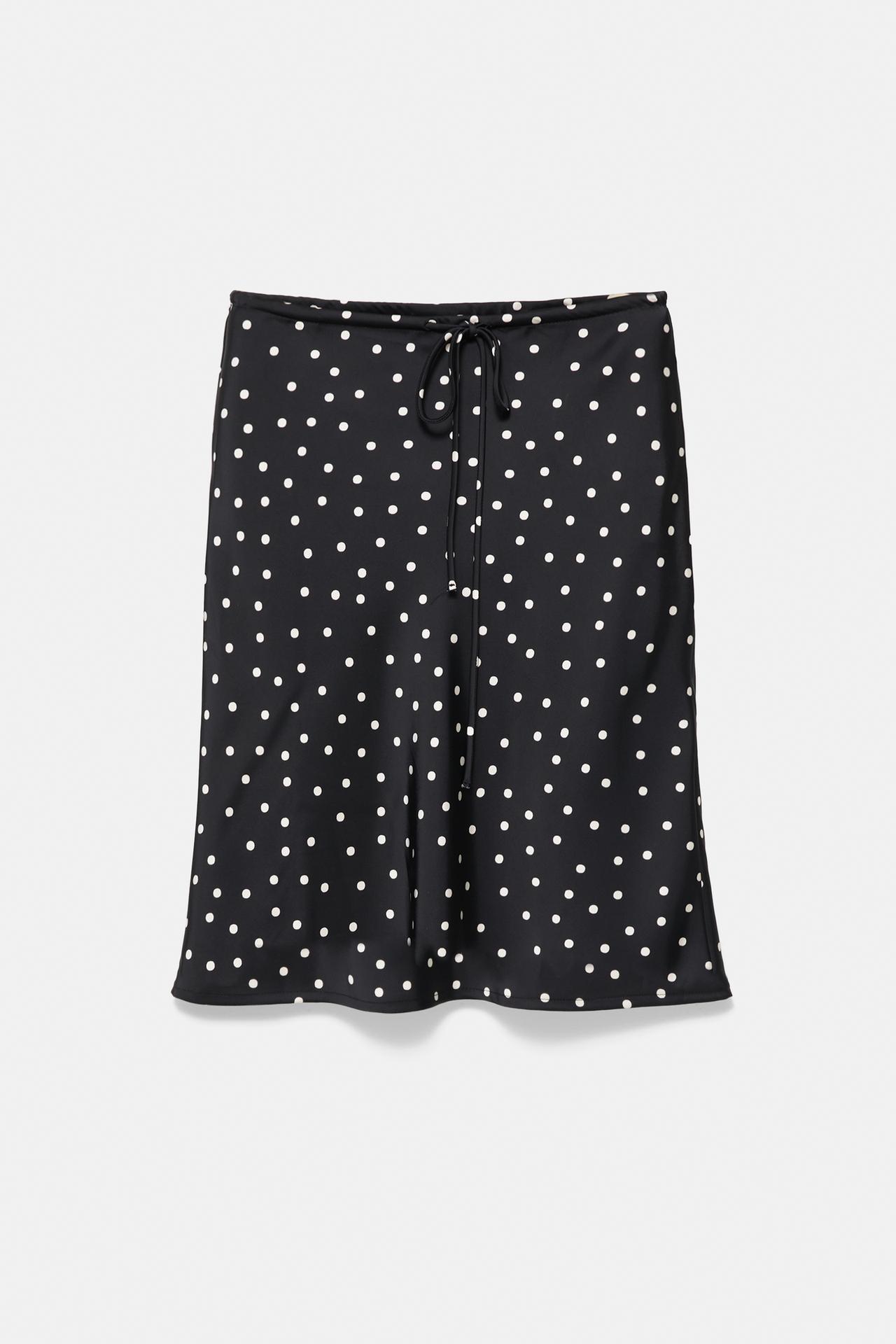 Satin polka dot midi skirt — Black/Ecru
