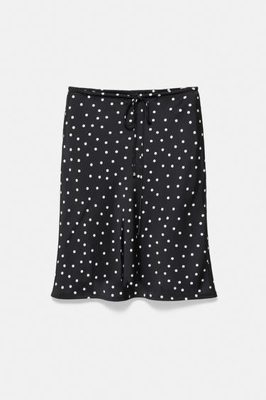 Satin polka dot midi skirt — Black/Ecru 4