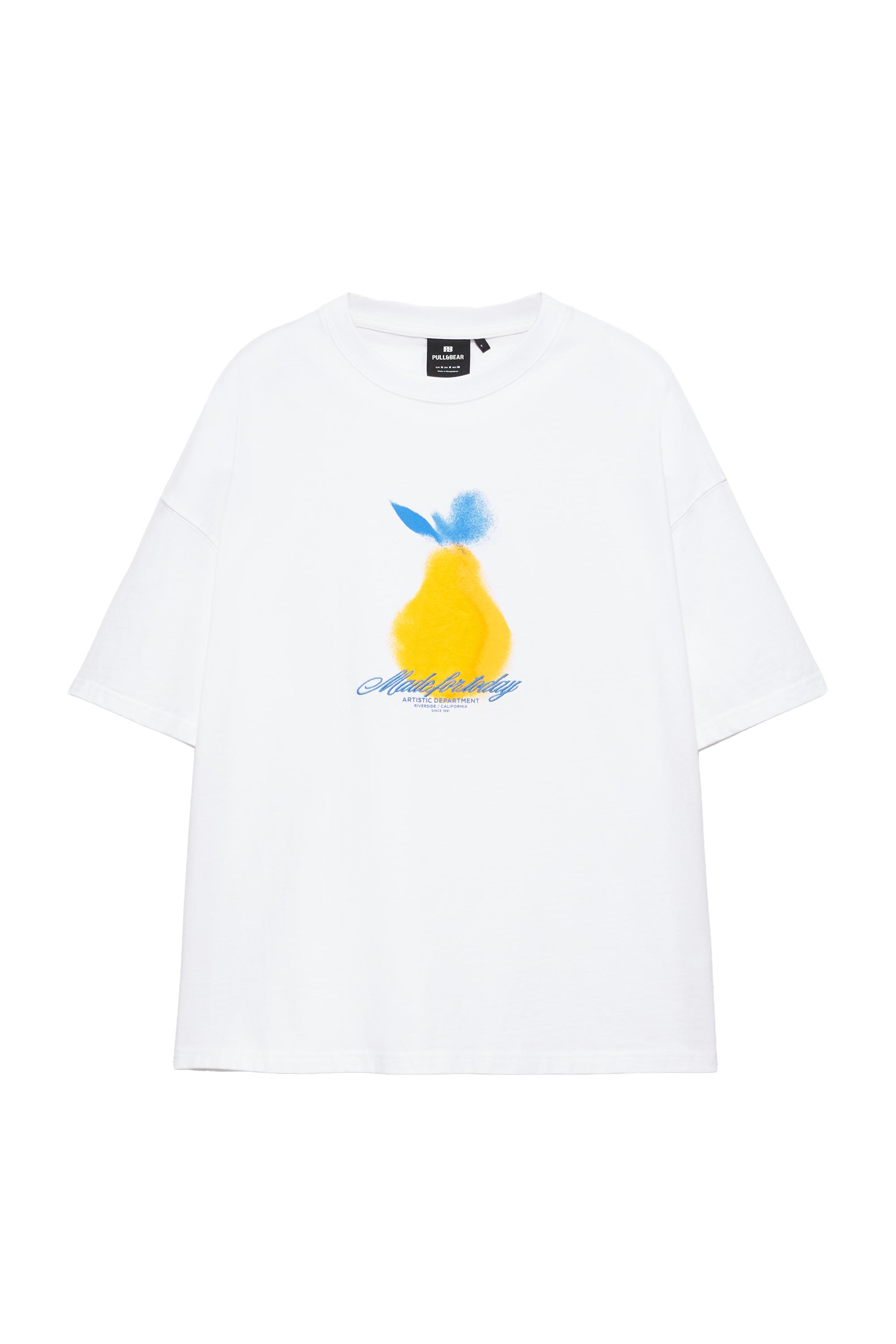 Pull&Bear Limon ve nakışlı yazı detaylı tişört görsel 4