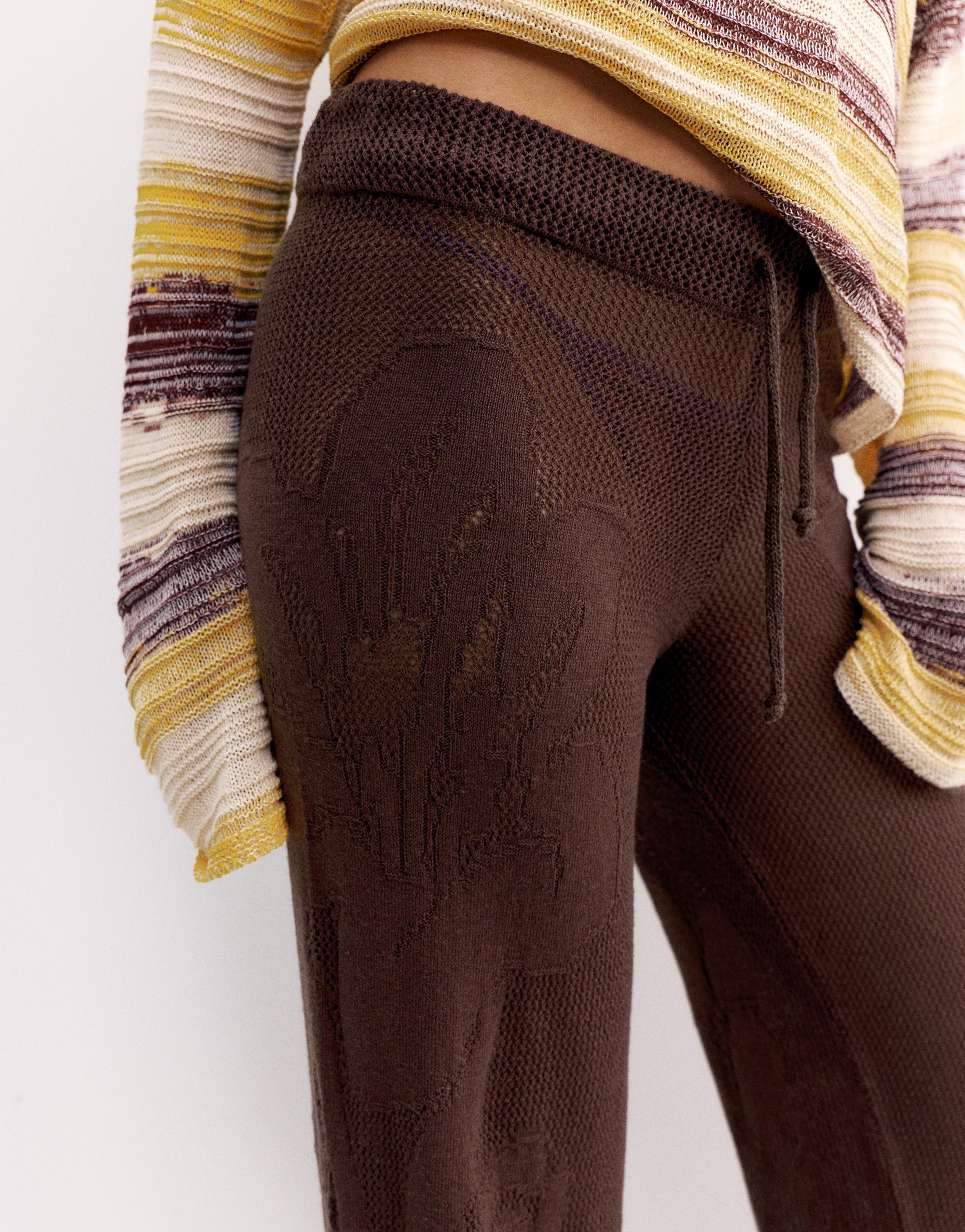 Brown floral crochet trousers — Brown