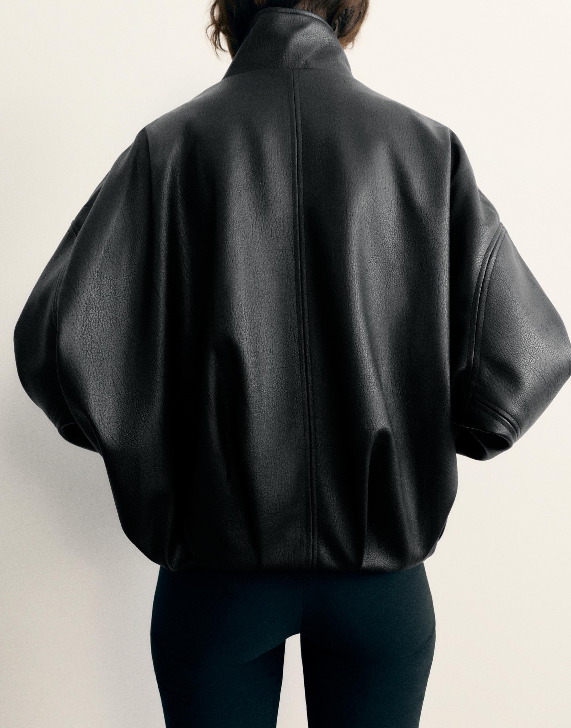 Leather effect balloon jacket — Black