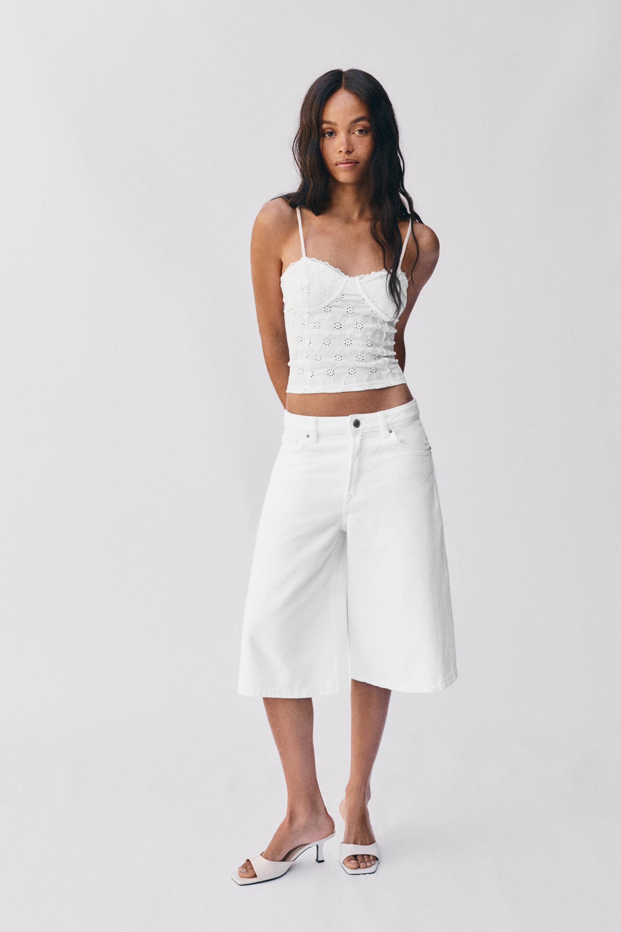 Swiss embroidered strappy corsetry-inspired top — White