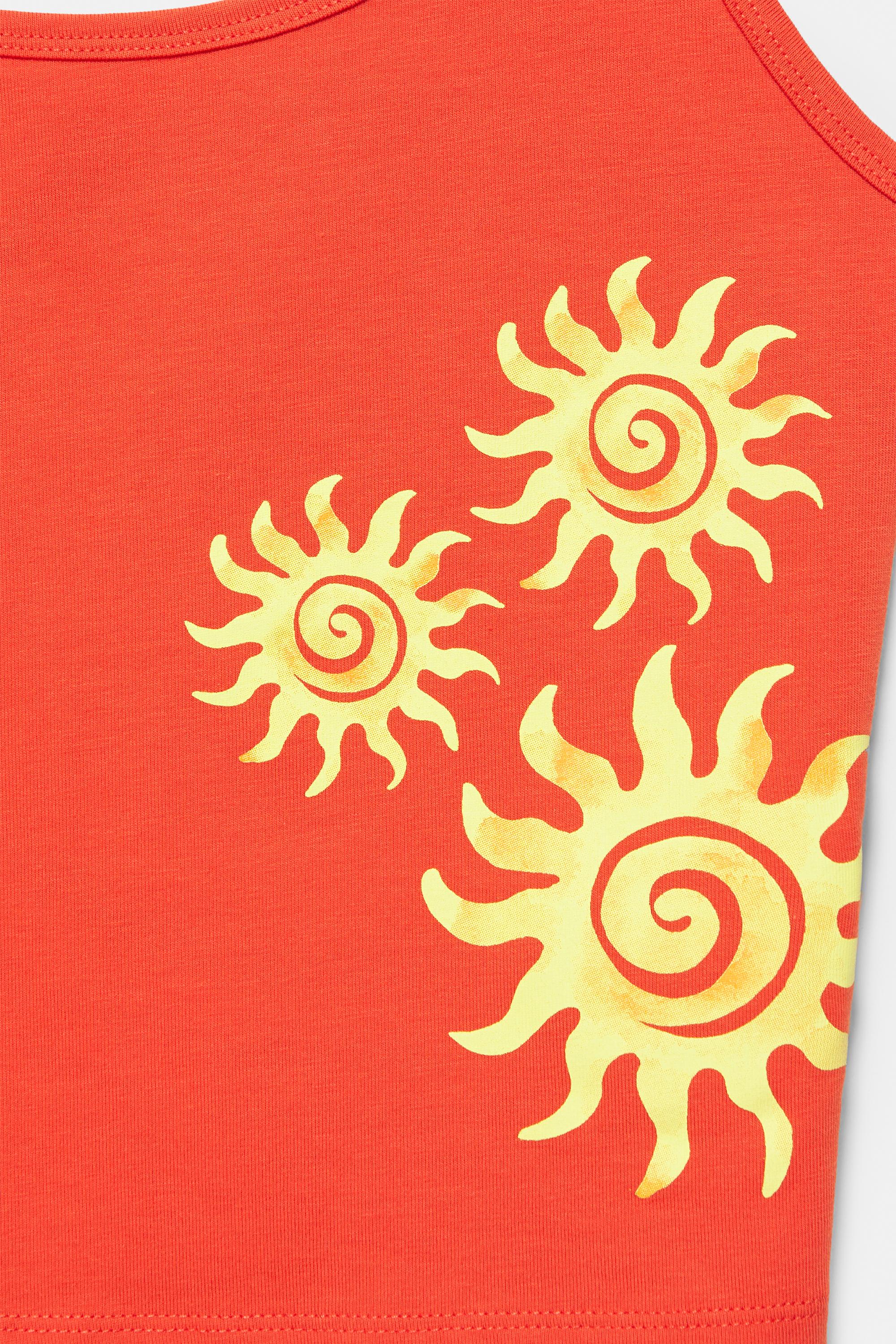 Orange sun graphic top — Red